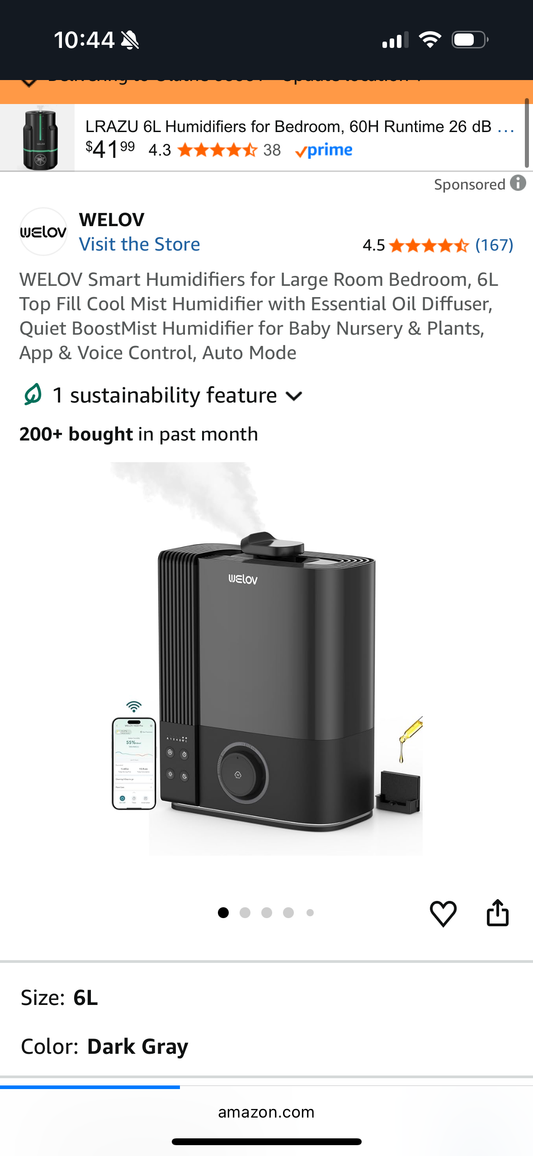 WELOV Smart Humidifiers for Large Room Bedroom, 6L Top Fill Cool Mist Humidifier with Essential Oil Diffuser, Quiet BoostMist Humidifier for Baby Nursery & Plants, App & Voice Control, Auto Mode