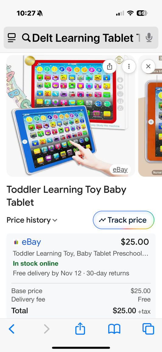 Delt Learning Tablet Toy, Baby Tablet Preschool Child Early Educational Touch Pad for Fun Learn Blue