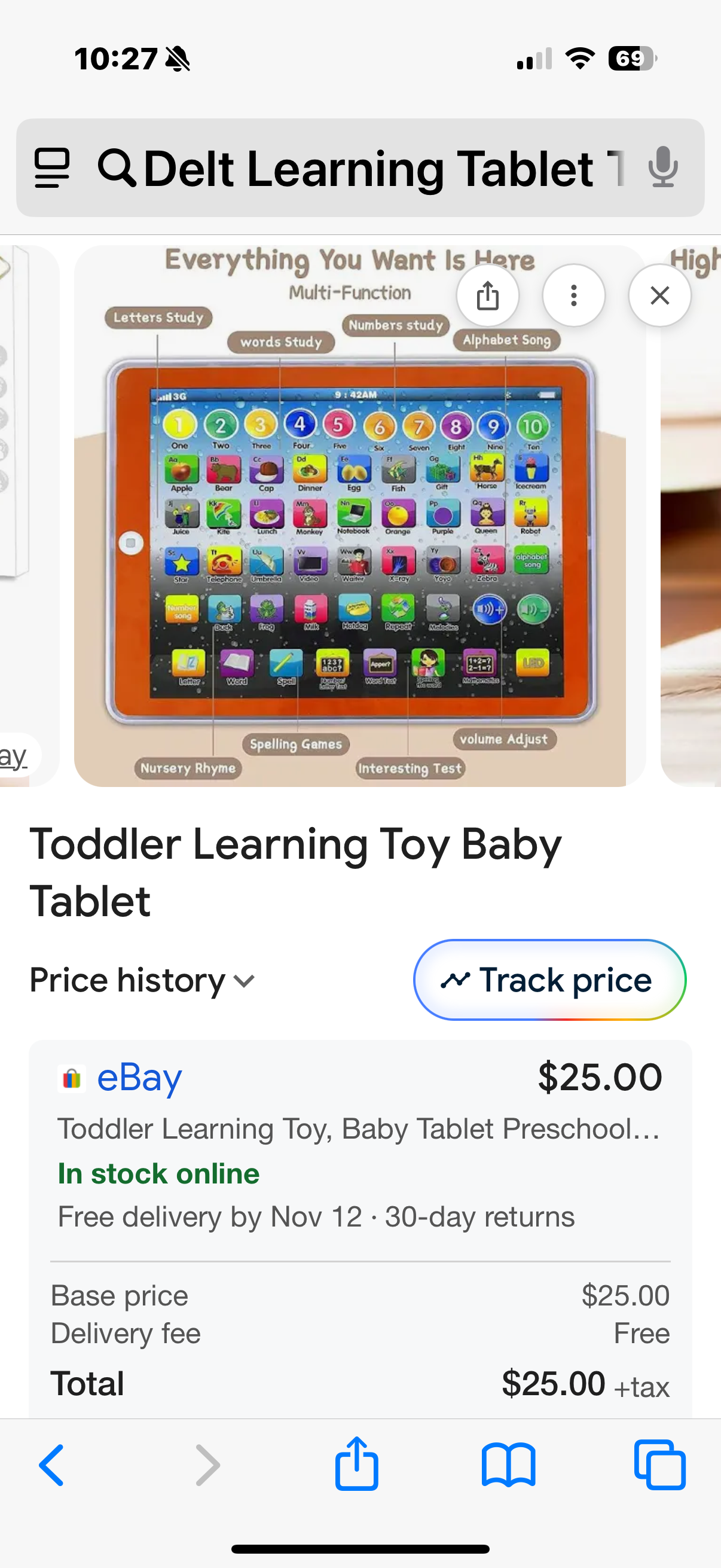 Delt Learning Tablet Toy, Baby Tablet Preschool Child Early Educational Touch Pad for Fun Learn Blue