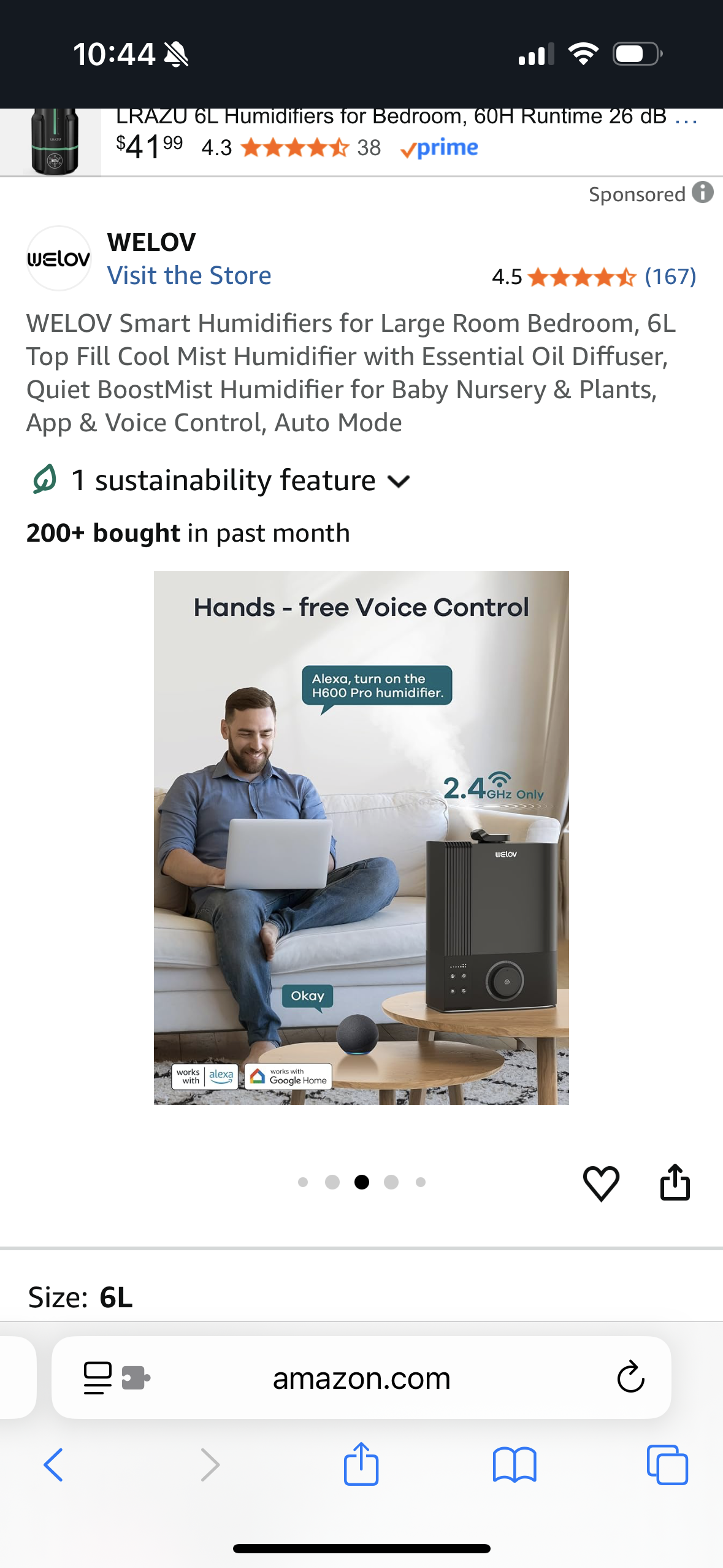 WELOV Smart Humidifiers for Large Room Bedroom, 6L Top Fill Cool Mist Humidifier with Essential Oil Diffuser, Quiet BoostMist Humidifier for Baby Nursery & Plants, App & Voice Control, Auto Mode