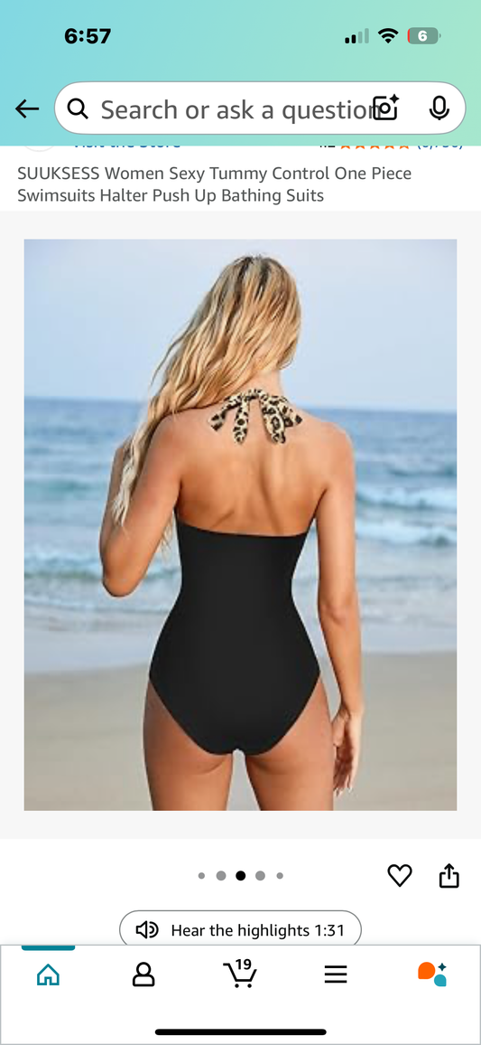Sexy One Piece Bathing Suit,Tummy Control Halter Print, One Piece Swimsuit Black Leopard (Size XXL)