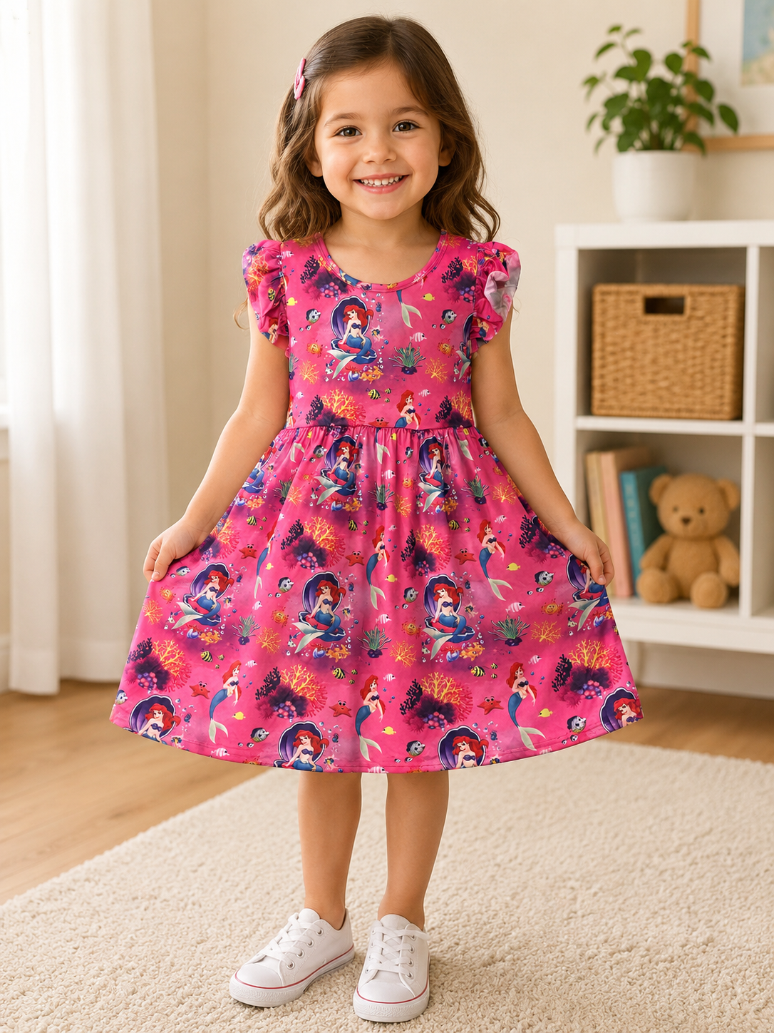 Ariel Mermaid Girls' Dress Short-Sleeve Soft & Cute for Kids (Sizes 2T and 7-8T)