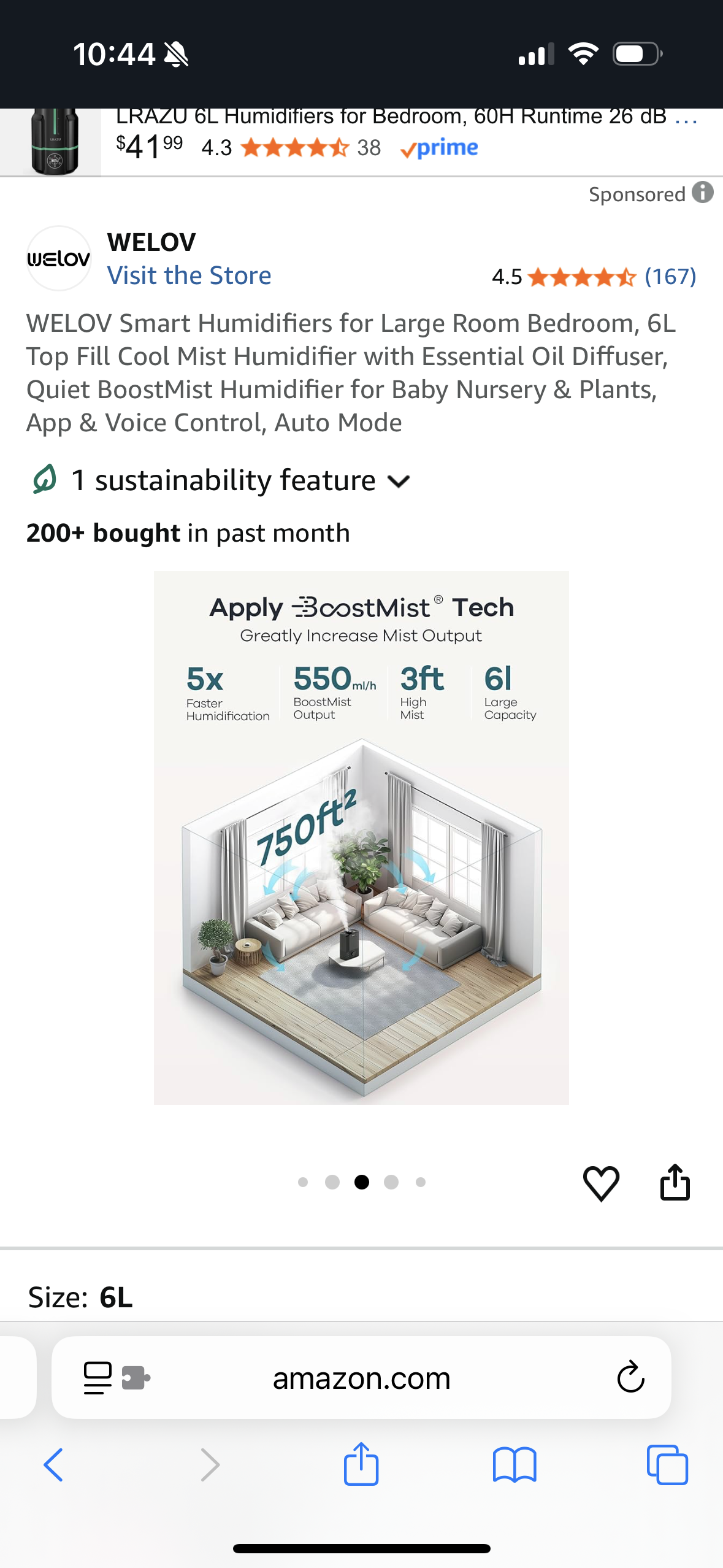 WELOV Smart Humidifiers for Large Room Bedroom, 6L Top Fill Cool Mist Humidifier with Essential Oil Diffuser, Quiet BoostMist Humidifier for Baby Nursery & Plants, App & Voice Control, Auto Mode