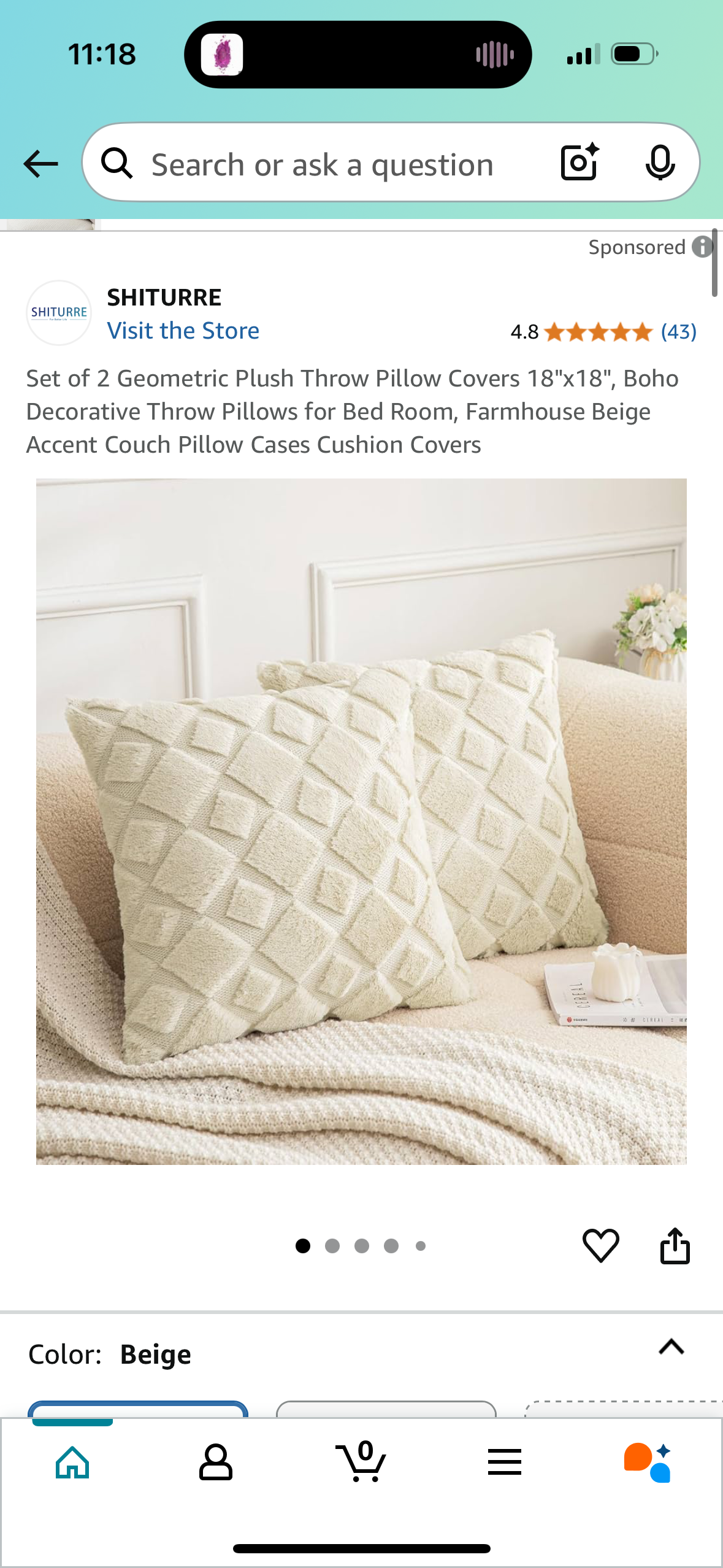 Set of 2 Geometric Plush Throw Pillow Covers 18"x18", Boho Decorative Throw Pillows for Bed Room, Farmhouse Beige Accent Couch Pillow Cases Cushion Covers