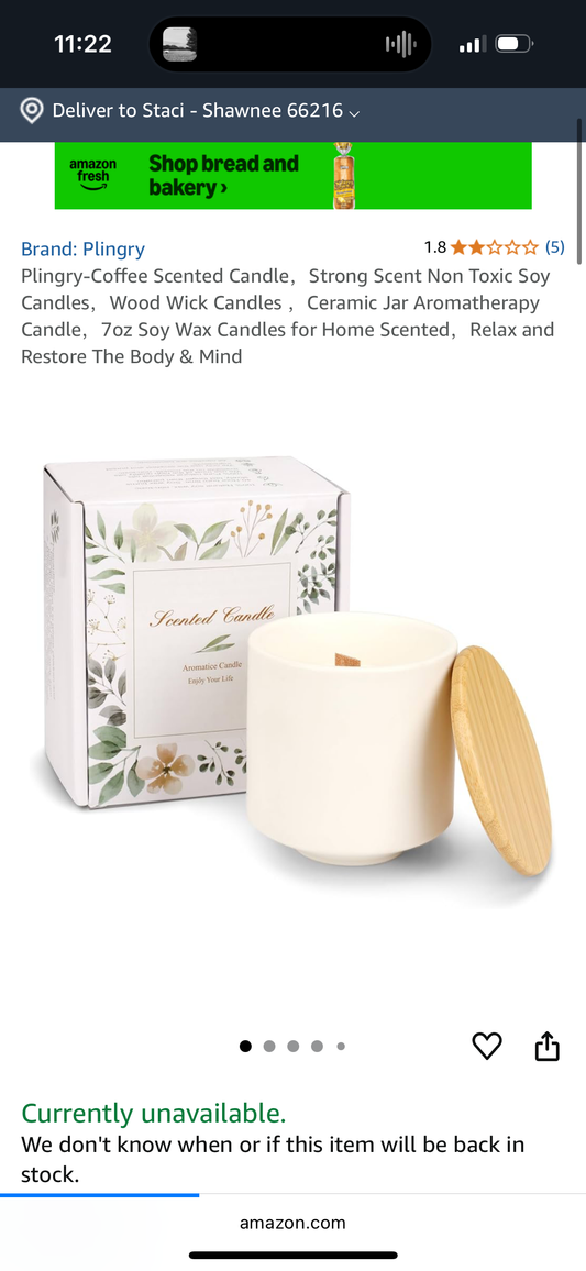 Plingry-Coffee Scented Candle，Strong Scent Non Toxic Soy Candles，Wood Wick Candles ，Ceramic Jar Aromatherapy Candle，7oz Soy Wax Candles for Home Scented，Relax and Restore The Body & Mind