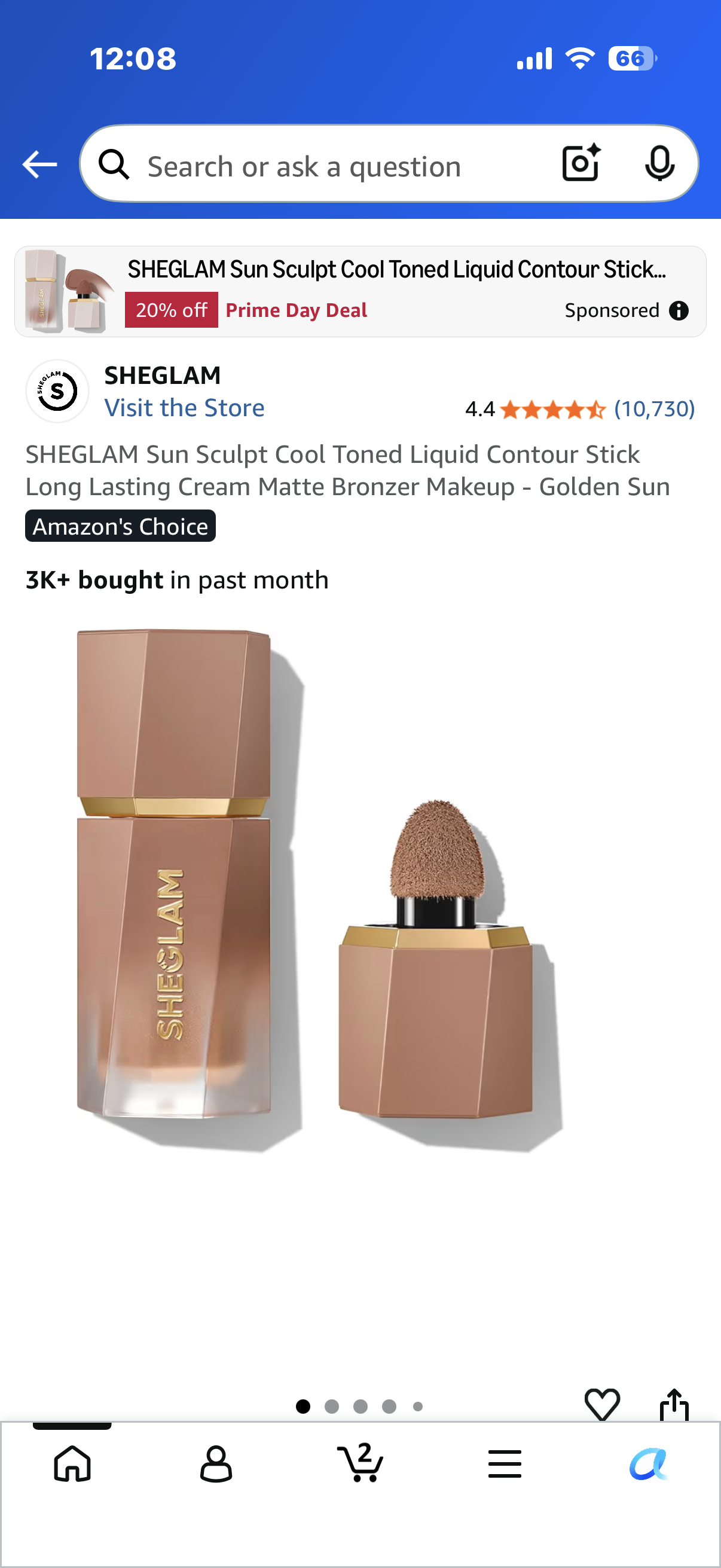 SHEGLAM Sun Sculpt Cool Toned Liquid Contour Stick Long Lasting Cream Matte Bronzer Makeup - Golden Sun