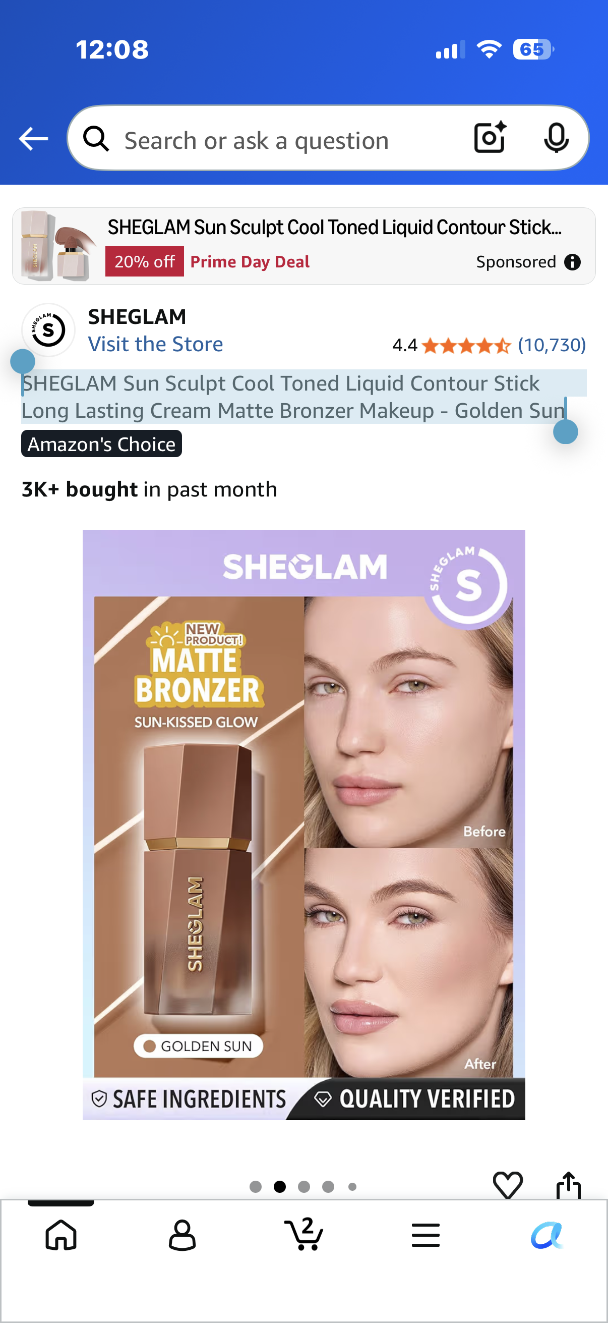 SHEGLAM Sun Sculpt Cool Toned Liquid Contour Stick Long Lasting Cream Matte Bronzer Makeup - Golden Sun