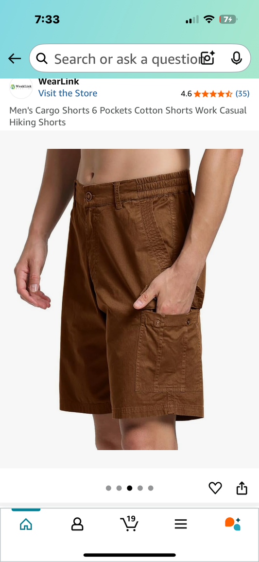 Men's Cargo Shorts 6 Pockets Cotton Shorts Work Casual Hiking Shorts (Size 34)