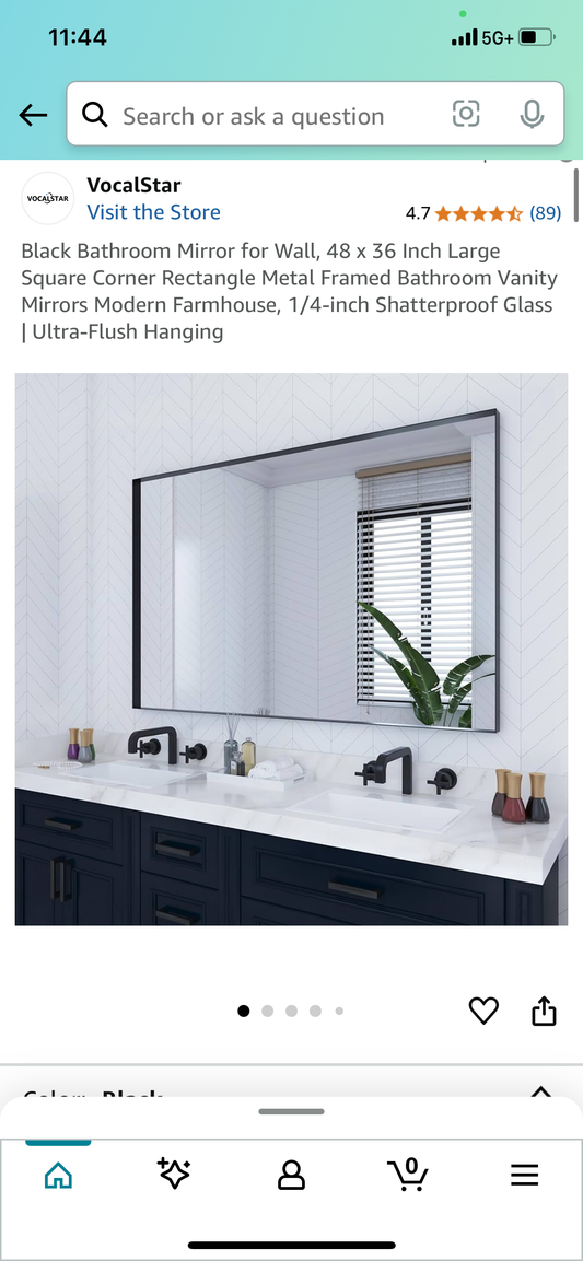 New - Rectangular Bathroom Mirror, Black 48" x 36" (M318)