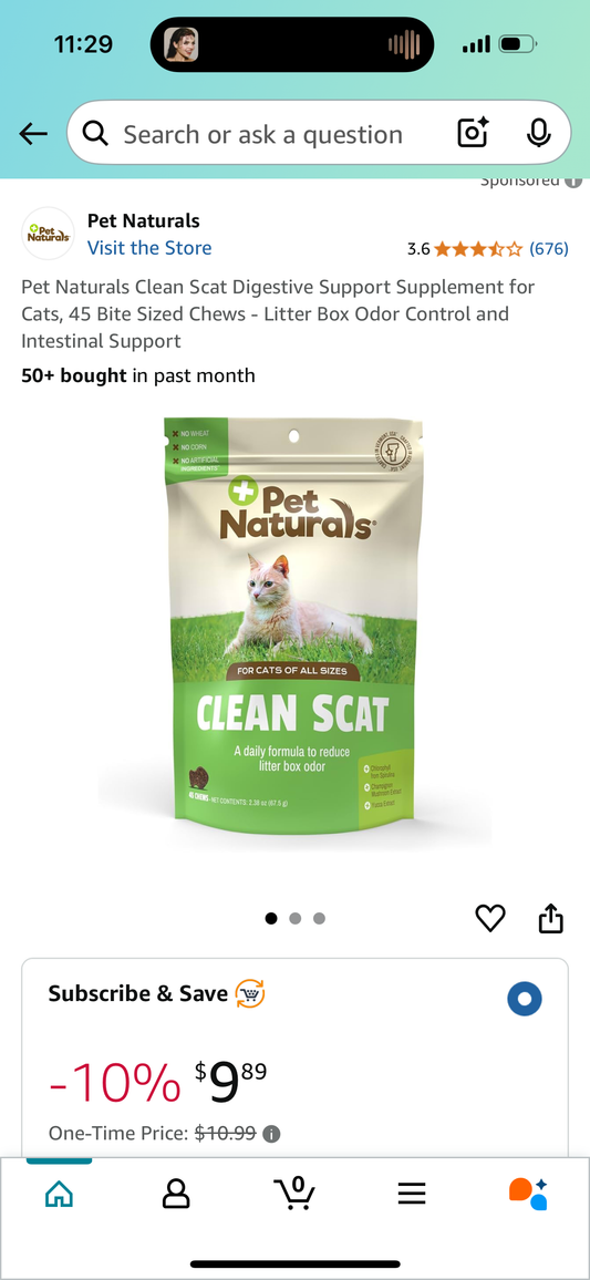 Pet Naturals Clean Scat Digestive Support Supplement for Cats, 45 Bite Sized Chews - Litter Box Odor Control and Intestinal Support