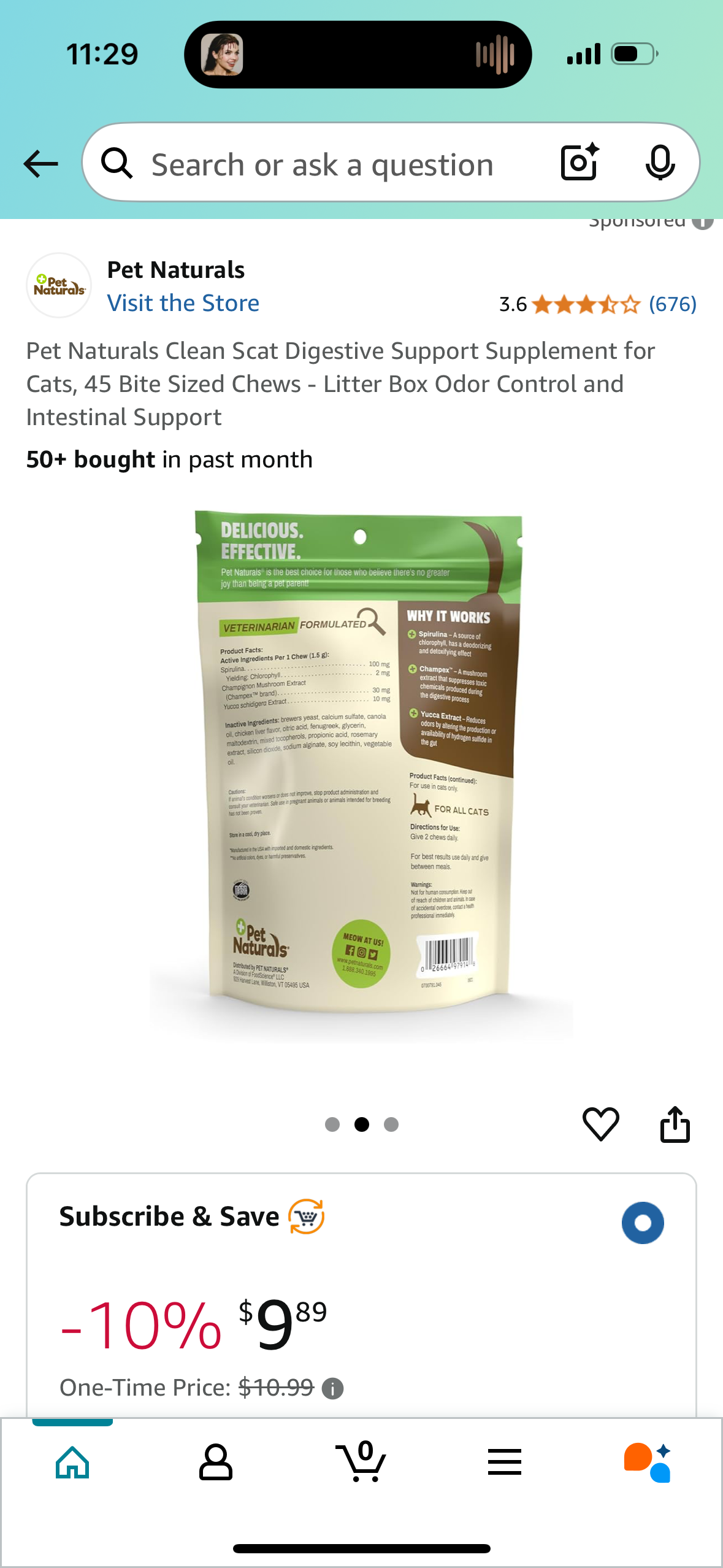 Pet Naturals Clean Scat Digestive Support Supplement for Cats, 45 Bite Sized Chews - Litter Box Odor Control and Intestinal Support