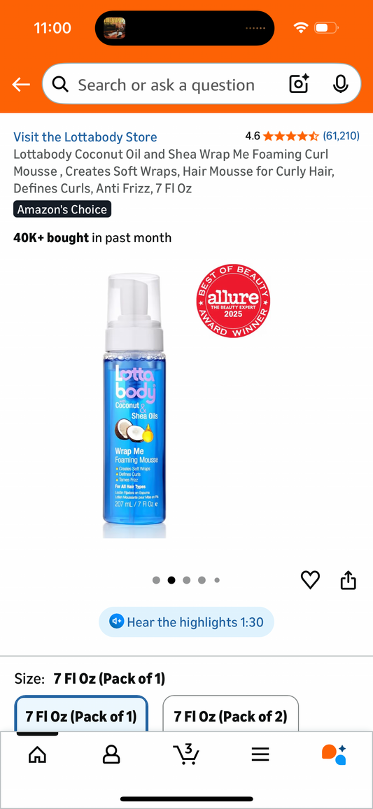 Lottabody Coconut Oil and Shea Wrap Me Foaming Curl Mousse , Creates Soft Wraps, Hair Mousse for Curly Hair, Defines Curls, Anti Frizz, 7 Fl Oz