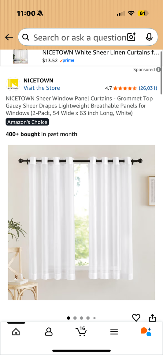 NICETOWN Sheer Window Panel Curtains - Grommet Top Gauzy Sheer Drapes Lightweight Breathable Panels for Windows (2-Pack, 54 Wide x 63 inch Long, White)