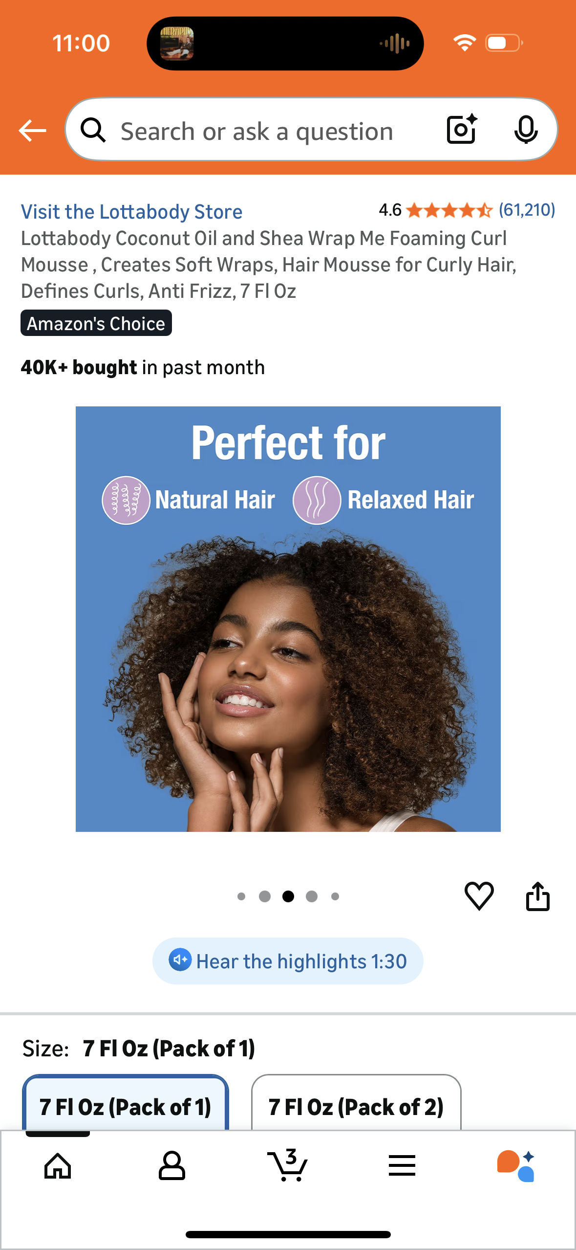 Lottabody Coconut Oil and Shea Wrap Me Foaming Curl Mousse , Creates Soft Wraps, Hair Mousse for Curly Hair, Defines Curls, Anti Frizz, 7 Fl Oz