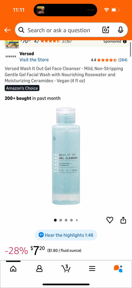 Versed Wash It Out Gel Face Cleanser - Mild, Non-Stripping Gentle Gel Facial Wash with Nourishing Rosewater and Moisturizing Ceramides - Vegan (4 fl oz)