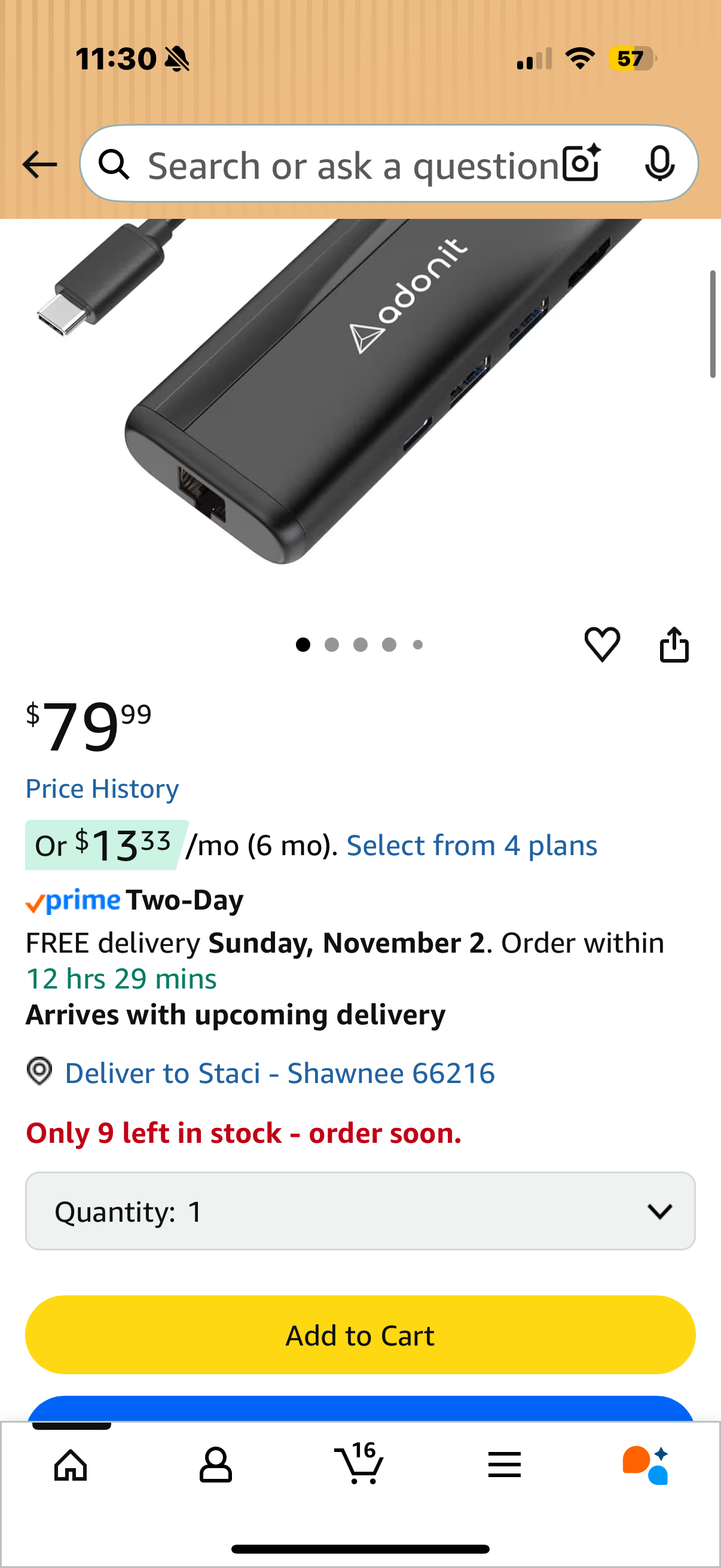 Adonit Nest 7-in-1 Hub USB-C Adapter Dongle, USB-C PD 100W, 4K 60Hz HDMI, 1000Mbps Ethernet, USB-A 3.0 Slim Design for MacBook Pro, MacBook Air, Matte Black