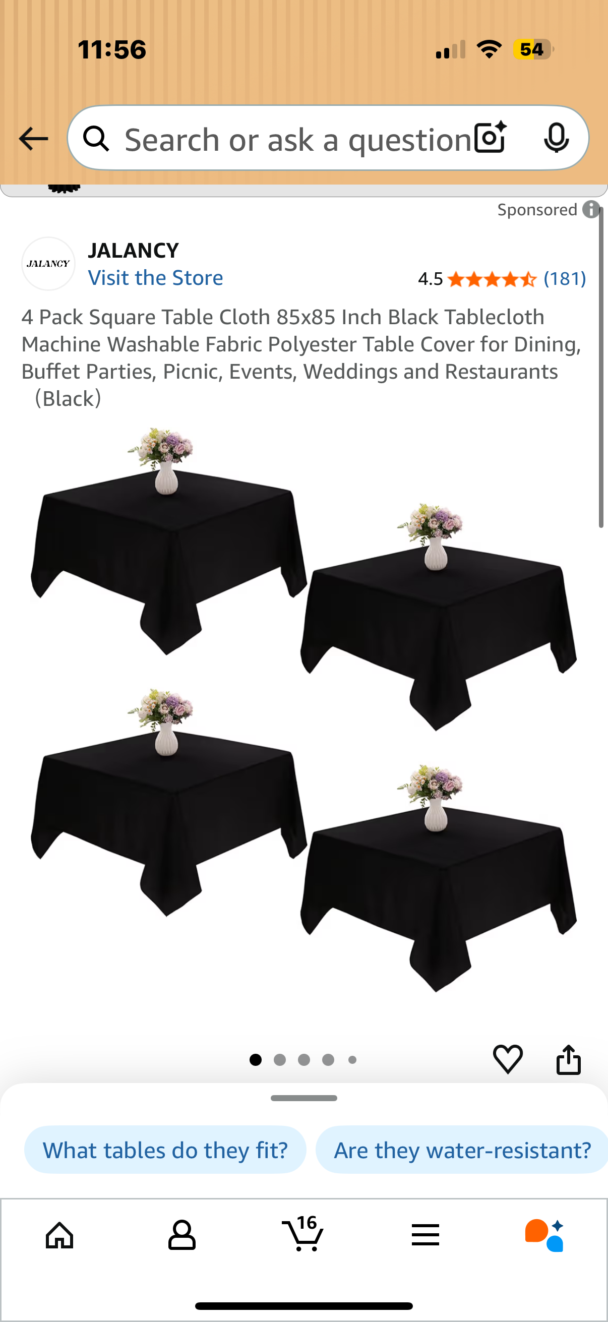 4 Pack Square Table Cloth 85x85 Inch Black Tablecloth Machine Washable Fabric Polyester Table Cover for Dining, Buffet Parties, Picnic, Events, Weddings and Restaurants（Black）
