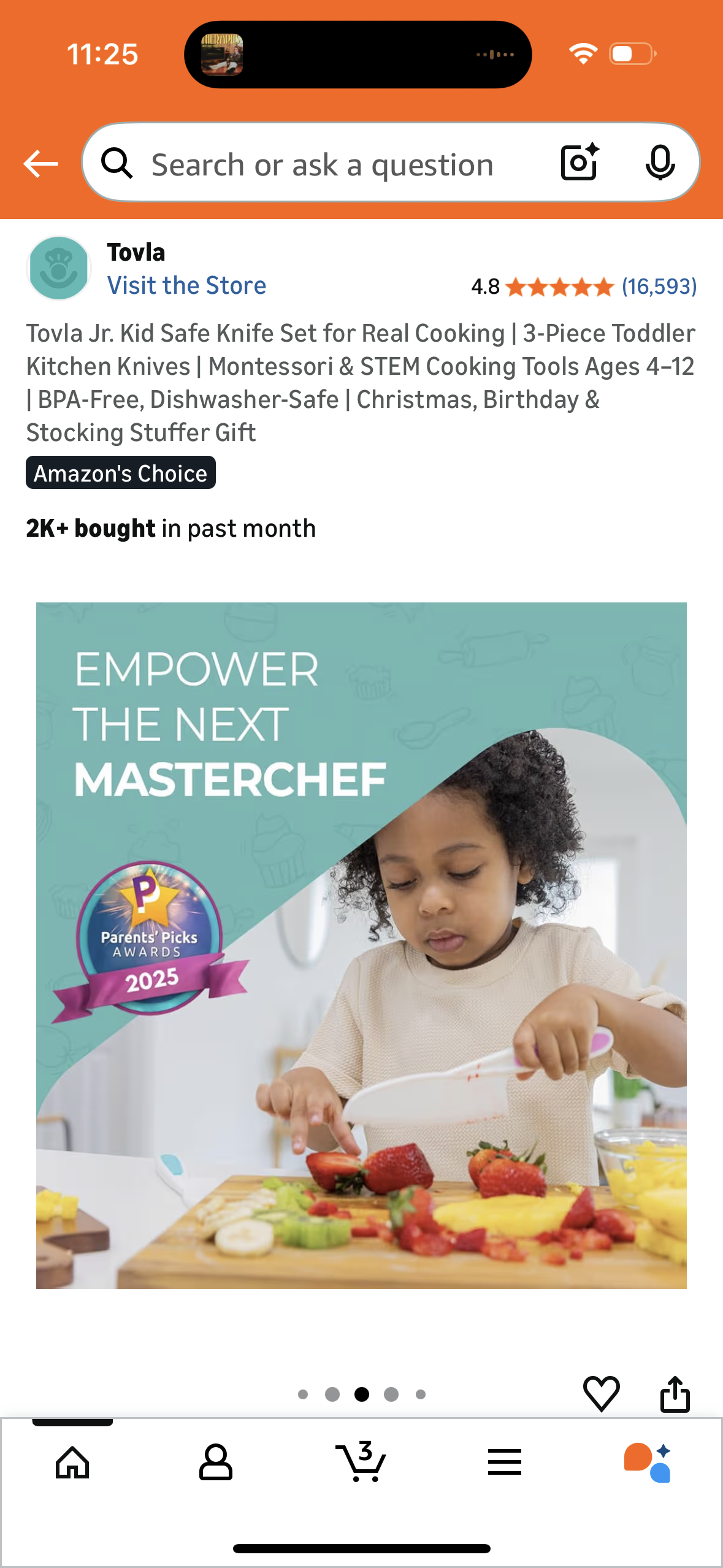 Tovla Jr. Kid Safe Knife Set for Real Cooking | 3-Piece Toddler Kitchen Knives | Montessori & STEM Cooking Tools Ages 4–12 | BPA-Free, Dishwasher-Safe | Christmas, Birthday & Stocking Stuffer Gift