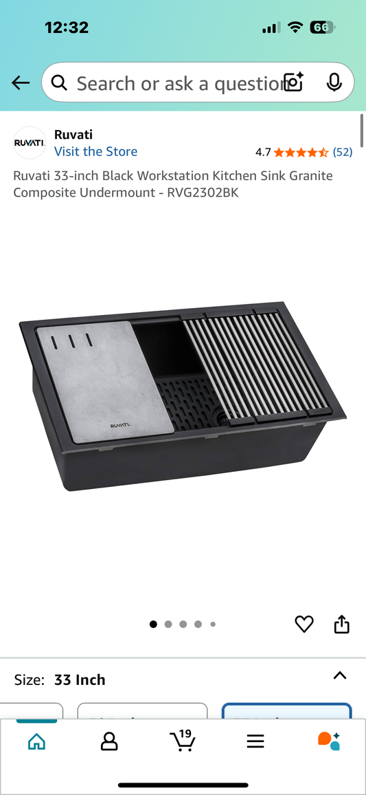 Ruvati 33-inch Black Workstation Kitchen Sink Granite Composite Undermount - RVG2302BK (B966)