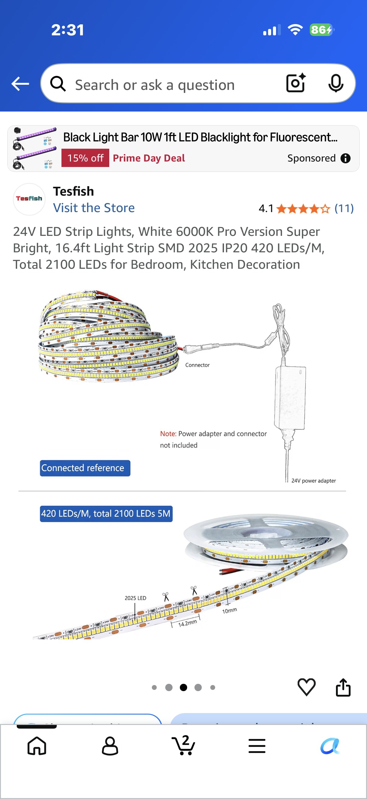 24V LED Strip Lights, White 6000K Pro Version Super Bright, 16.4ft Light Strip SMD 2025 IP20 420 LEDs/M, Total 2100 LEDs for Bedroom, Kitchen Decoration