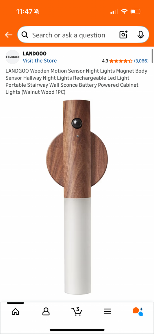 LANDGOO Wooden Motion Sensor Night Lights Magnet Body Sensor Hallway Night Lights Rechargeable Led Light Portable Stairway Wall Sconce Battery Powered Cabinet Lights (Walnut Wood 1PC)