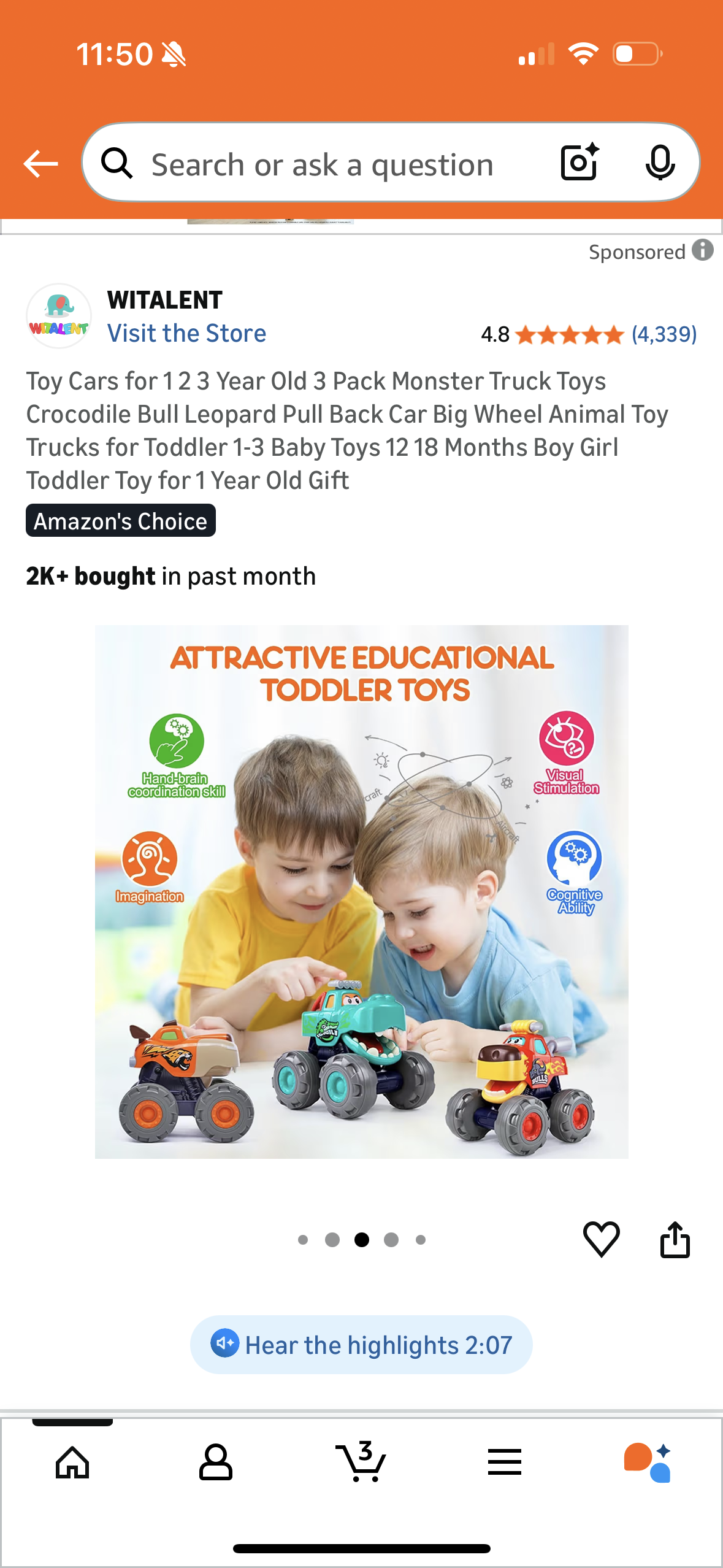Toy Cars for 1 2 3 Year Old 3 Pack Monster Truck Toys Crocodile Bull Leopard Pull Back Car Big Wheel Animal Toy Trucks for Toddler 1-3 Baby Toys 12 18 Months Boy Girl Toddler Toy for 1 Year Old Gift