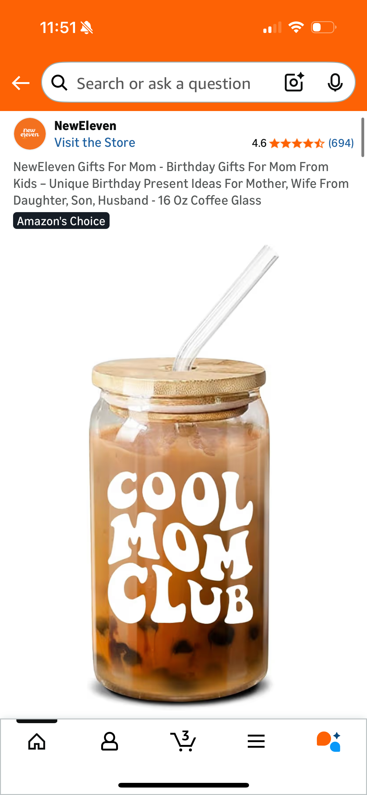 NewEleven Gifts For Mom - Birthday Gifts For Mom From Kids – Unique Birthday Present Ideas For Mother, Wife From Daughter, Son, Husband - 16 Oz Coffee Glass