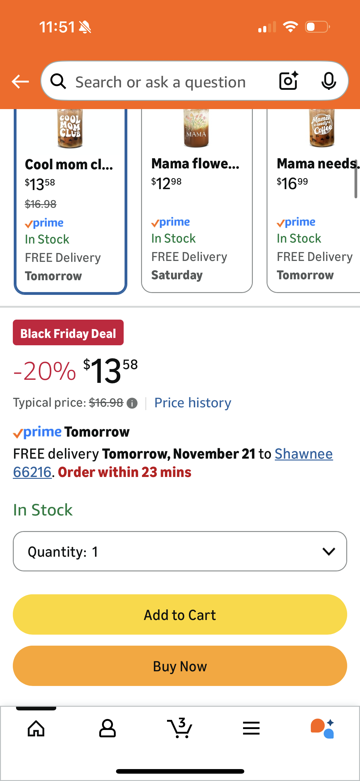 NewEleven Gifts For Mom - Birthday Gifts For Mom From Kids – Unique Birthday Present Ideas For Mother, Wife From Daughter, Son, Husband - 16 Oz Coffee Glass