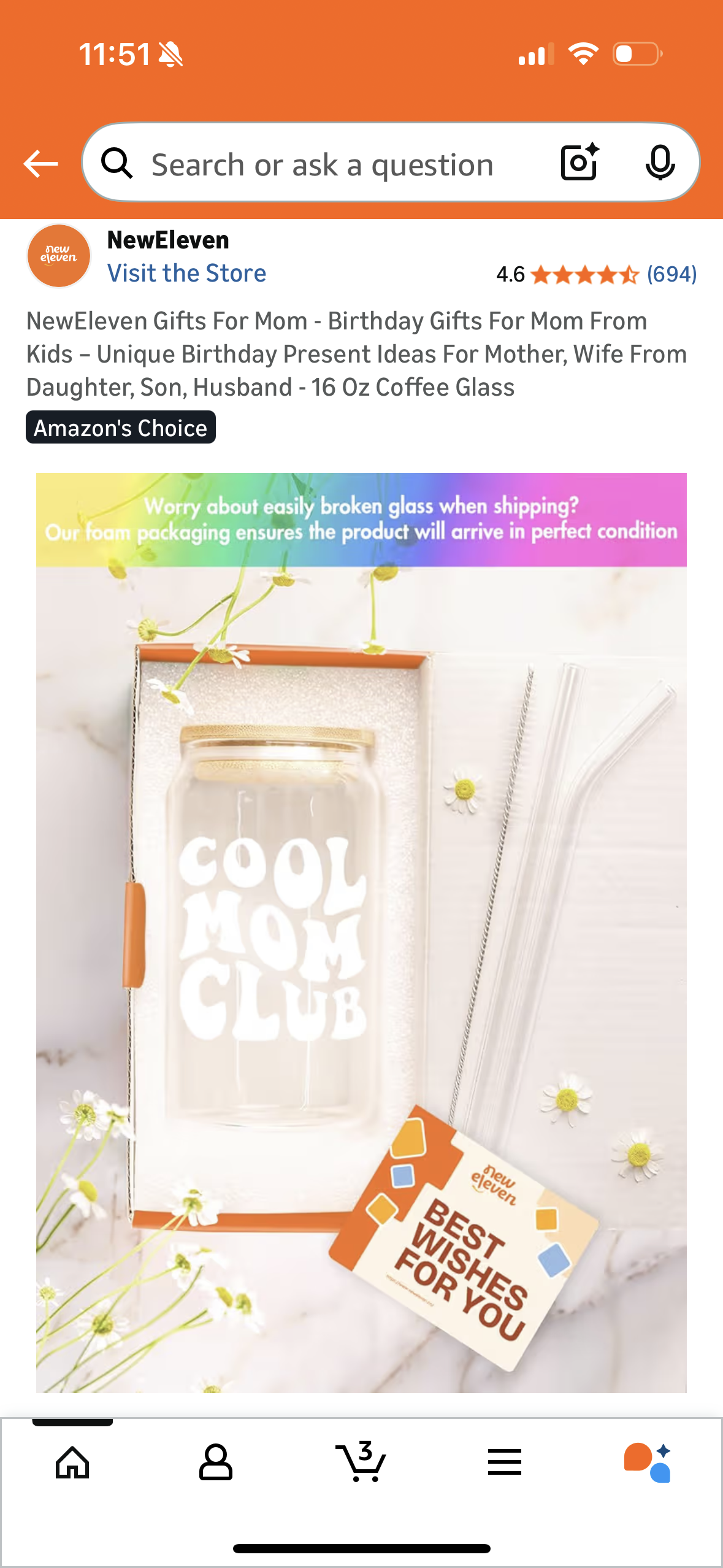 NewEleven Gifts For Mom - Birthday Gifts For Mom From Kids – Unique Birthday Present Ideas For Mother, Wife From Daughter, Son, Husband - 16 Oz Coffee Glass