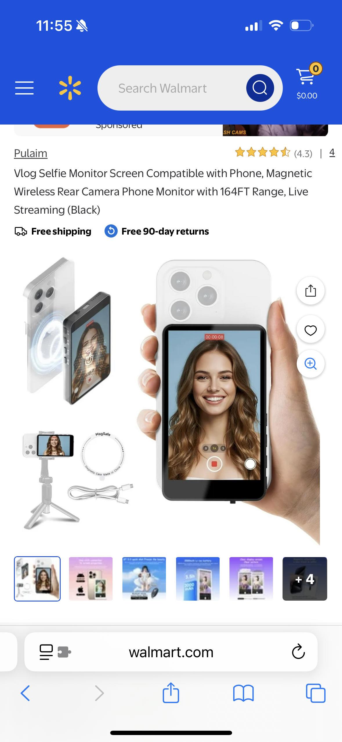 Vlog Selfie Monitor Screen Compatible with Phone, Magnetic Wireless Rear Camera Phone Monitor with 164FT Range, Live Streaming (White)