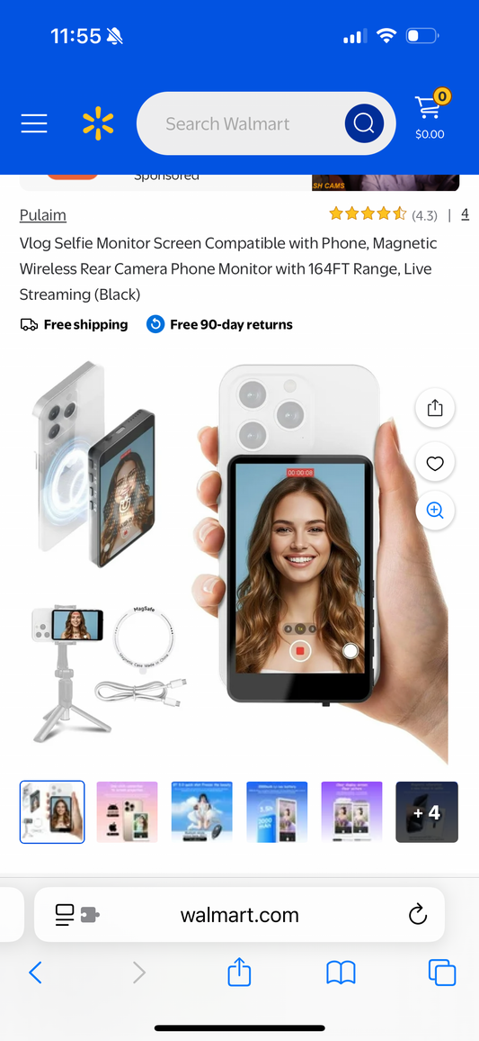 Vlog Selfie Monitor Screen Compatible with Phone, Magnetic Wireless Rear Camera Phone Monitor with 164FT Range, Live Streaming (White)