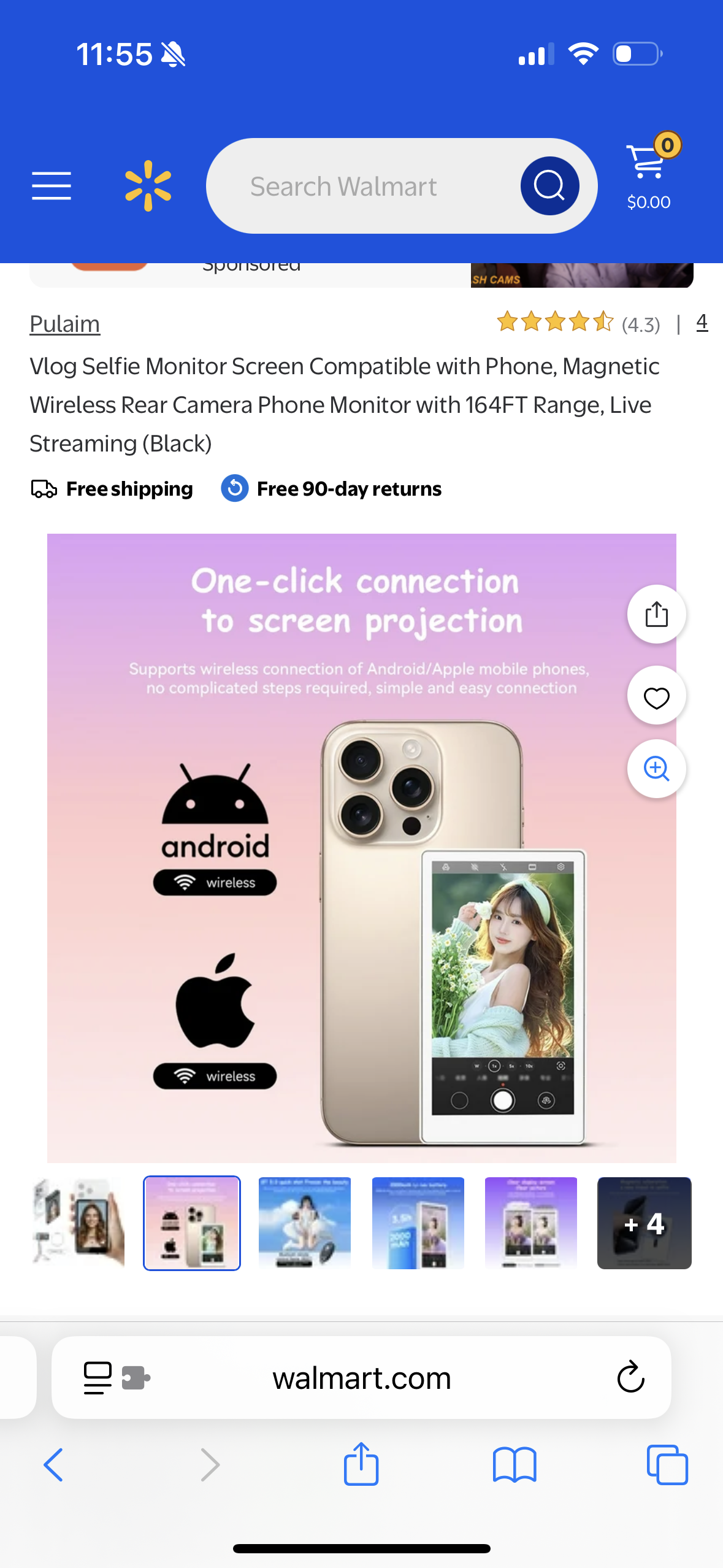 Vlog Selfie Monitor Screen Compatible with Phone, Magnetic Wireless Rear Camera Phone Monitor with 164FT Range, Live Streaming (White)