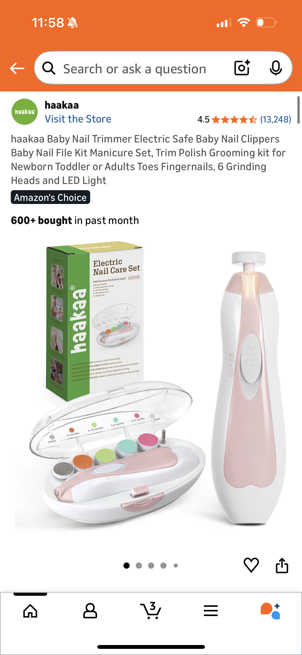 haakaa Baby Nail Trimmer Electric Safe Baby Nail Clippers Baby Nail File Kit Manicure Set, Trim Polish Grooming kit for Newborn Toddler or Adults Toes Fingernails, 6 Grinding Heads and LED Light