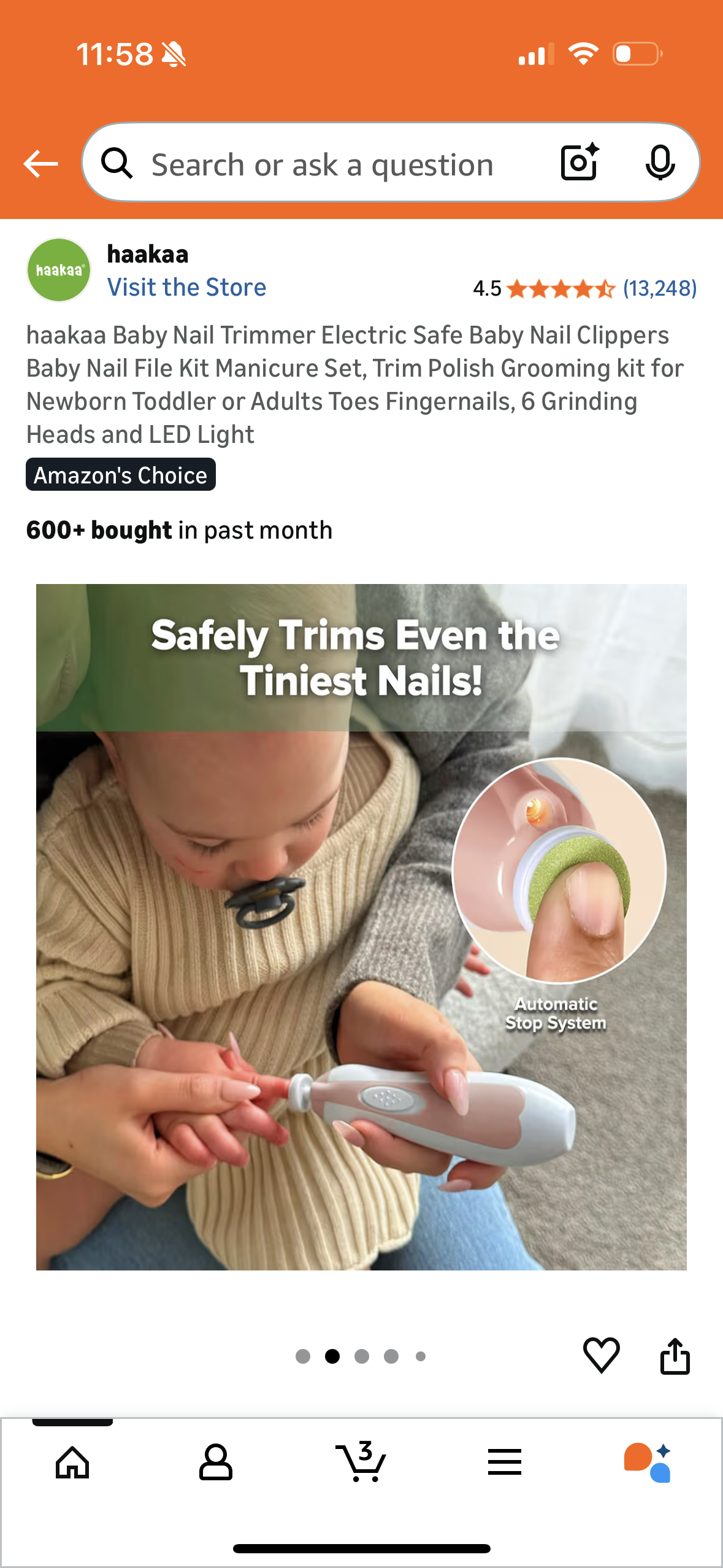 haakaa Baby Nail Trimmer Electric Safe Baby Nail Clippers Baby Nail File Kit Manicure Set, Trim Polish Grooming kit for Newborn Toddler or Adults Toes Fingernails, 6 Grinding Heads and LED Light