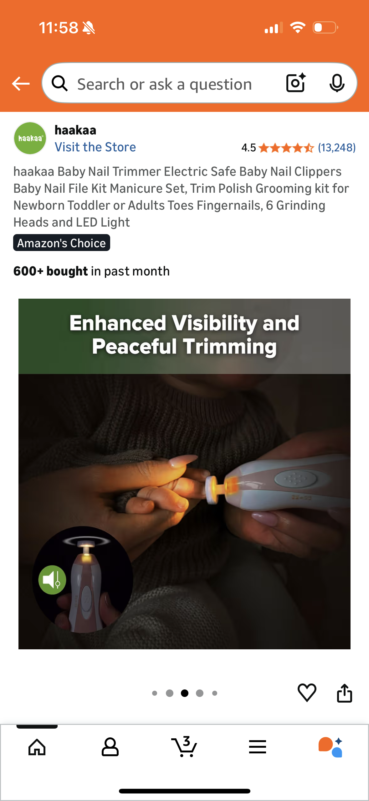 haakaa Baby Nail Trimmer Electric Safe Baby Nail Clippers Baby Nail File Kit Manicure Set, Trim Polish Grooming kit for Newborn Toddler or Adults Toes Fingernails, 6 Grinding Heads and LED Light