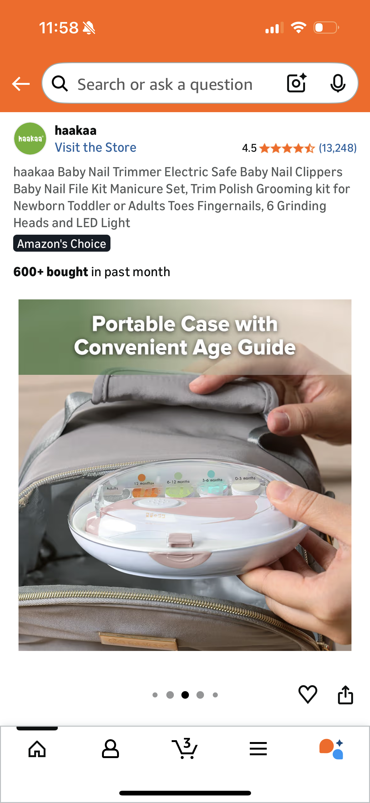 haakaa Baby Nail Trimmer Electric Safe Baby Nail Clippers Baby Nail File Kit Manicure Set, Trim Polish Grooming kit for Newborn Toddler or Adults Toes Fingernails, 6 Grinding Heads and LED Light