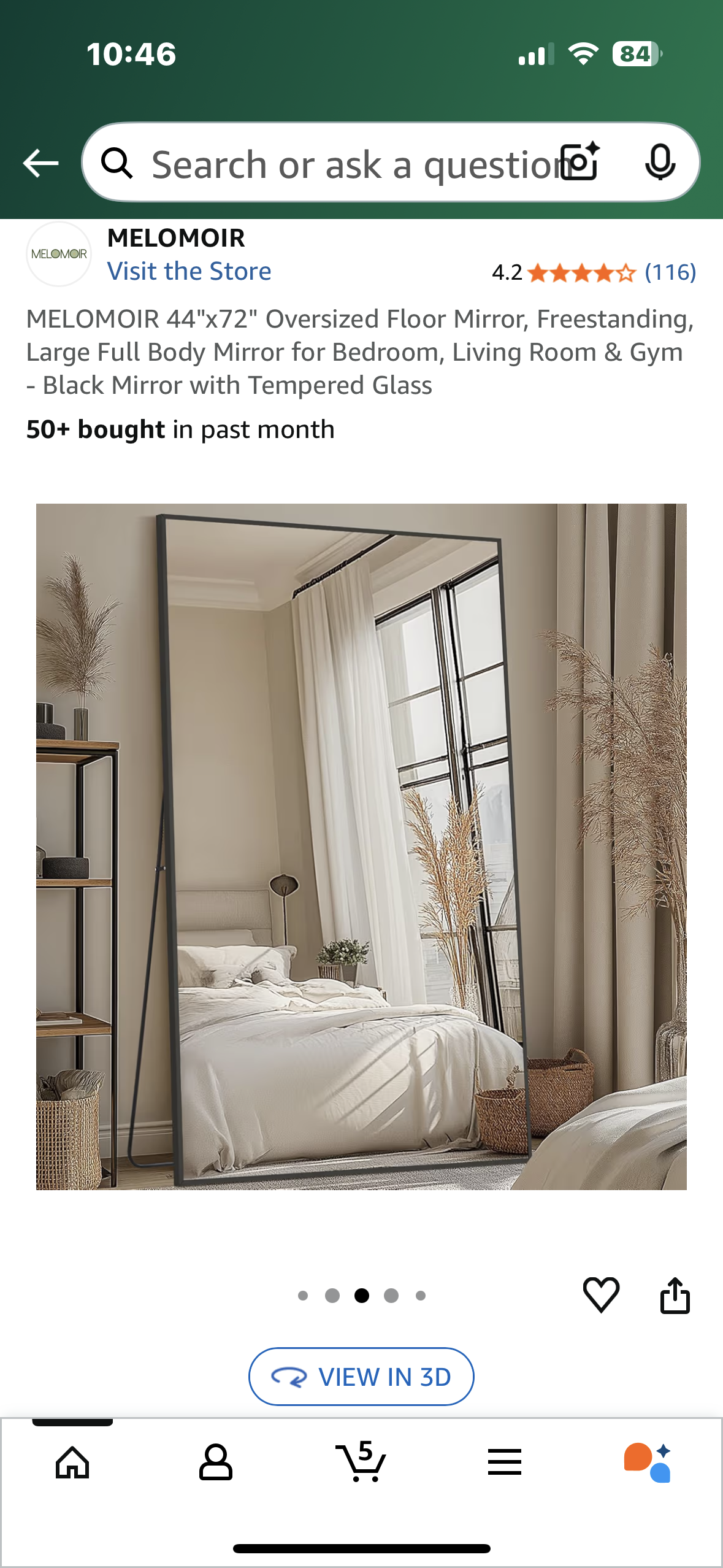 MELOMOIR 44"x72" Oversized Floor Mirror, Freestanding Large Full Body Mirror for Bedroom, Living Room & Gym - Black Mirror with Tempered Glass (M406)