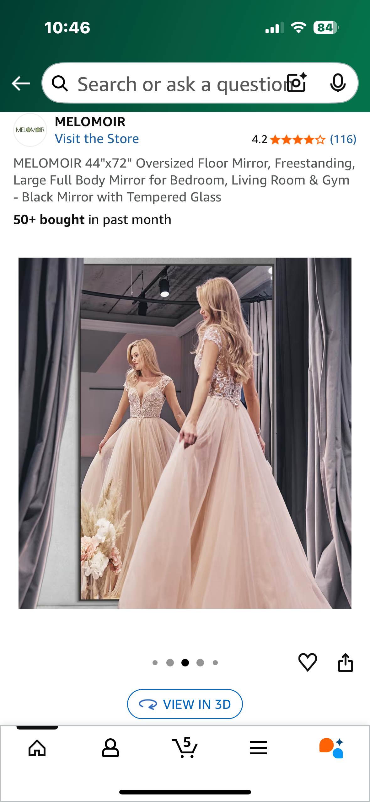 MELOMOIR 44"x72" Oversized Floor Mirror, Freestanding Large Full Body Mirror for Bedroom, Living Room & Gym - Black Mirror with Tempered Glass (M406)