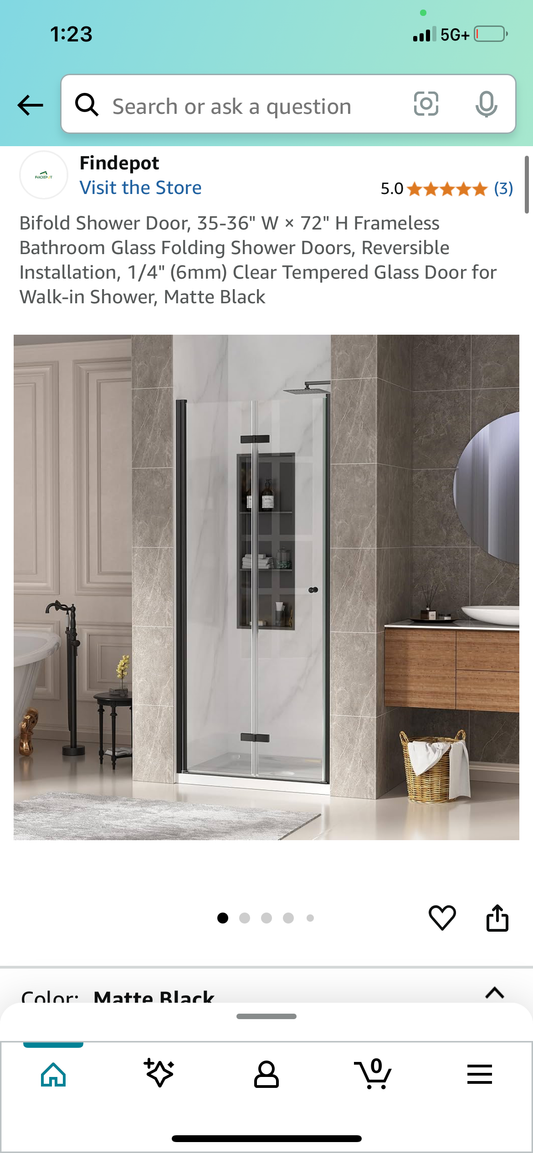 New - Bifold Shower Door 36" x 72" (B884)