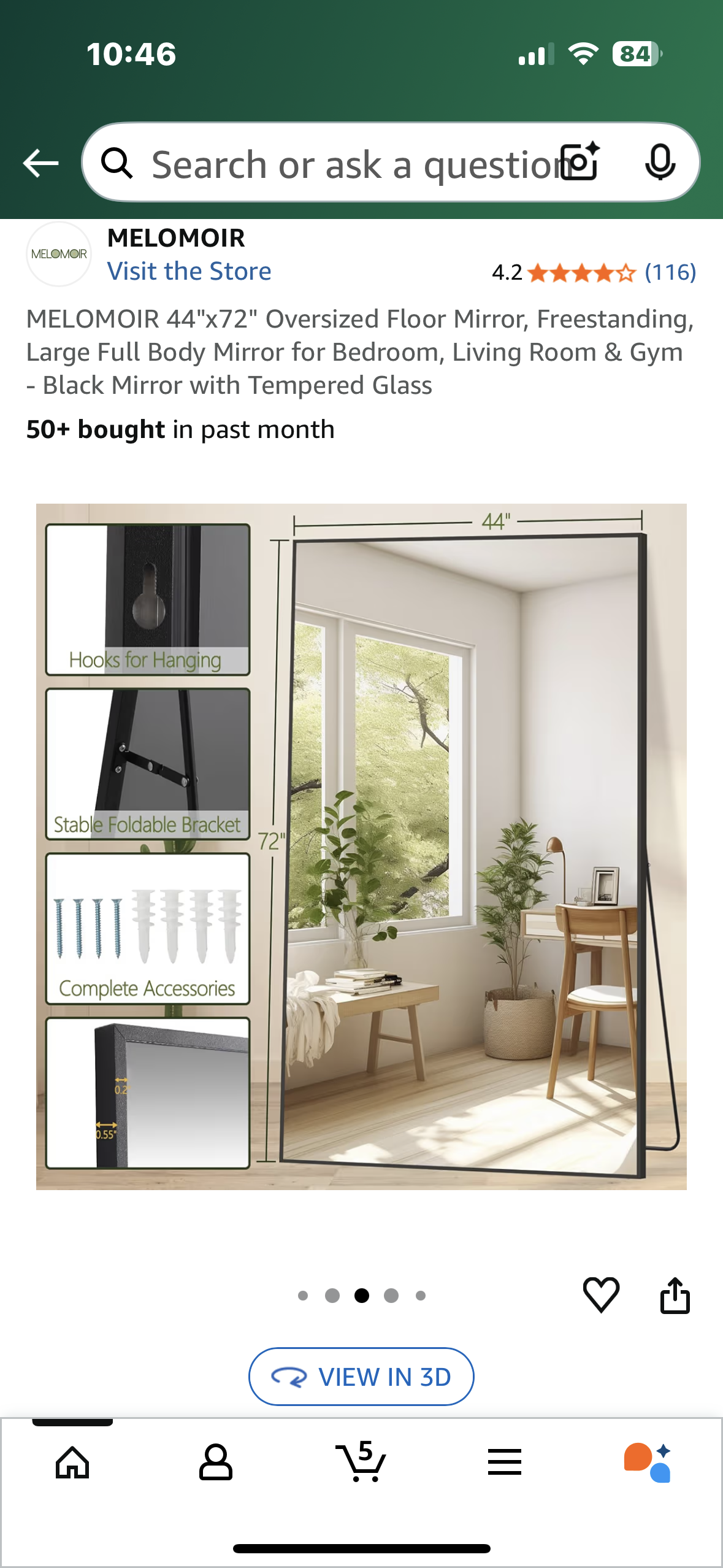 MELOMOIR 44"x72" Oversized Floor Mirror, Freestanding Large Full Body Mirror for Bedroom, Living Room & Gym - Black Mirror with Tempered Glass (M406)