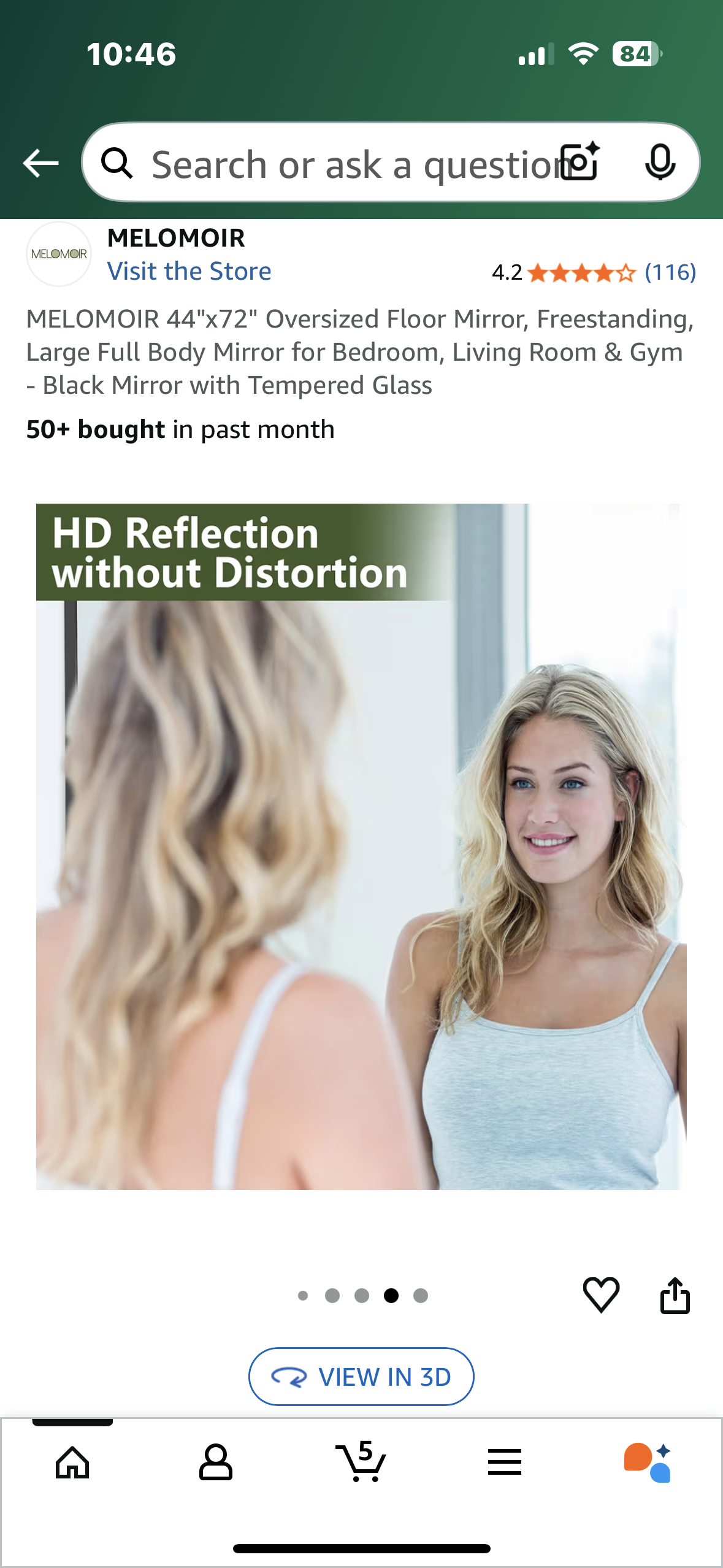 MELOMOIR 44"x72" Oversized Floor Mirror, Freestanding Large Full Body Mirror for Bedroom, Living Room & Gym - Black Mirror with Tempered Glass (M406)