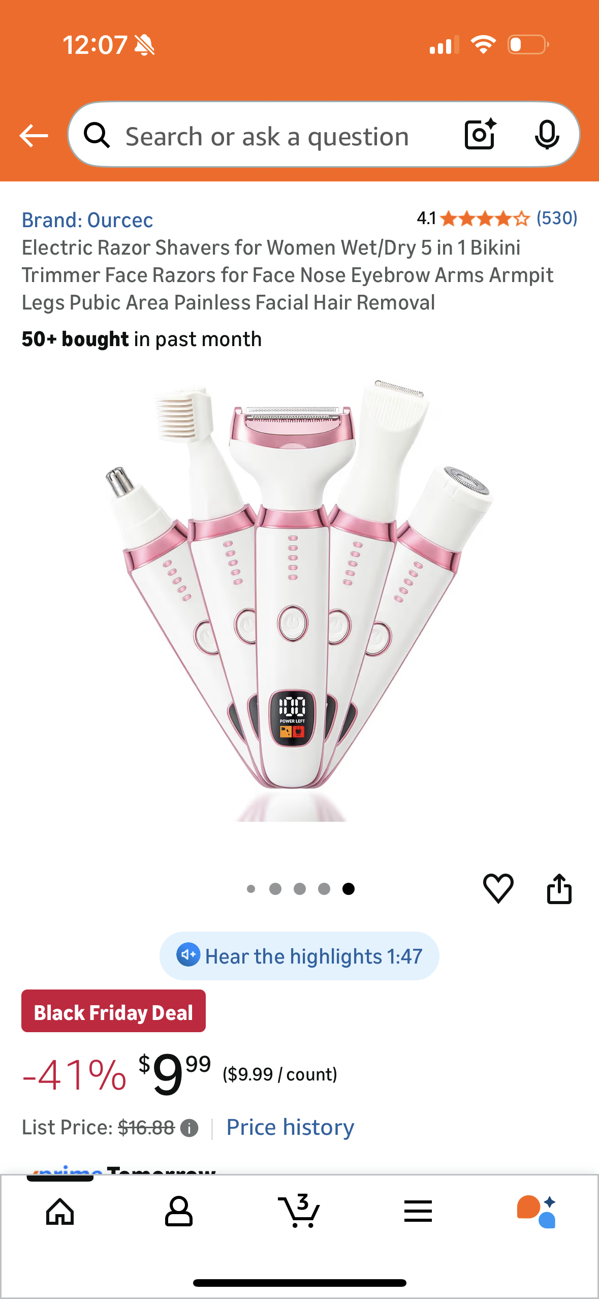 Electric Razor Shavers for Women Wet/Dry 5 in 1 Bikini Trimmer Face Razors for Face Nose Eyebrow Arms Armpit Legs Pubic Area Painless Facial Hair Removal