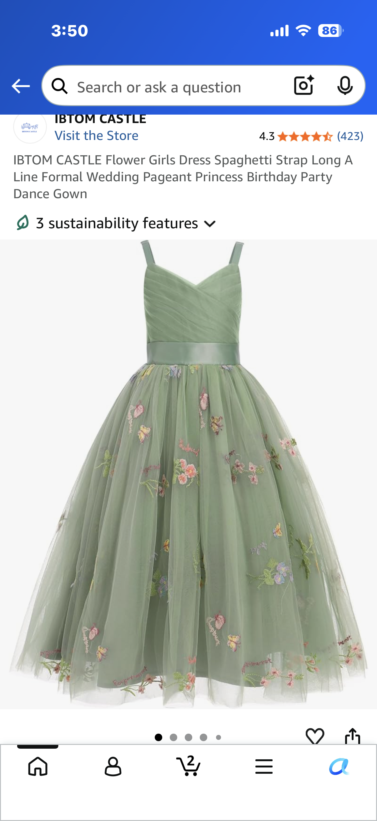 IBTOM CASTLE Flower Girls Dress Spaghetti Strap Long A Line Formal Wedding Pageant Princess Birthday Party Dance Gown (Size 10 years)