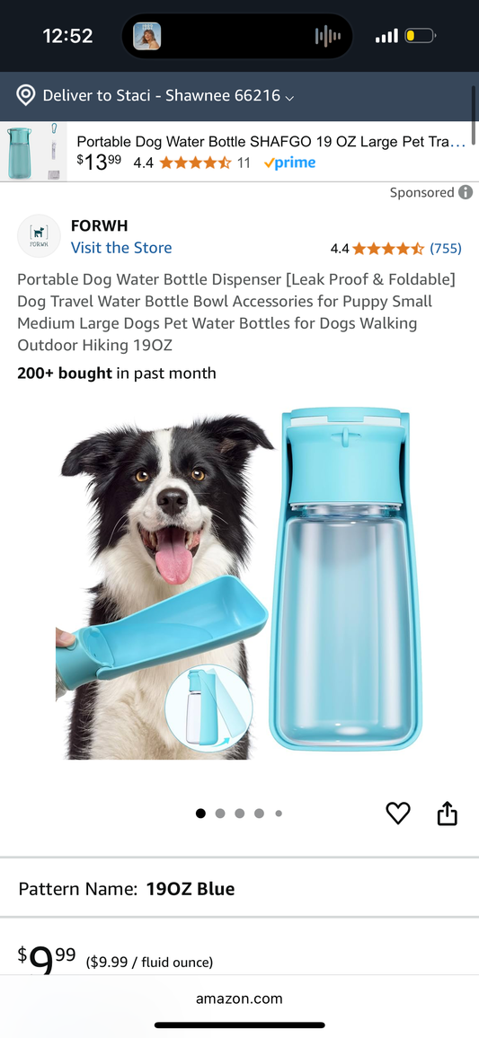 Portable Dog Water Bottle Dispenser [Leak Proof & Foldable] Dog Travel Water Bottle Bowl Accessories for Puppy Small Medium Large Dogs Pet Water Bottles for Dogs Walking Outdoor Hiking 19OZ