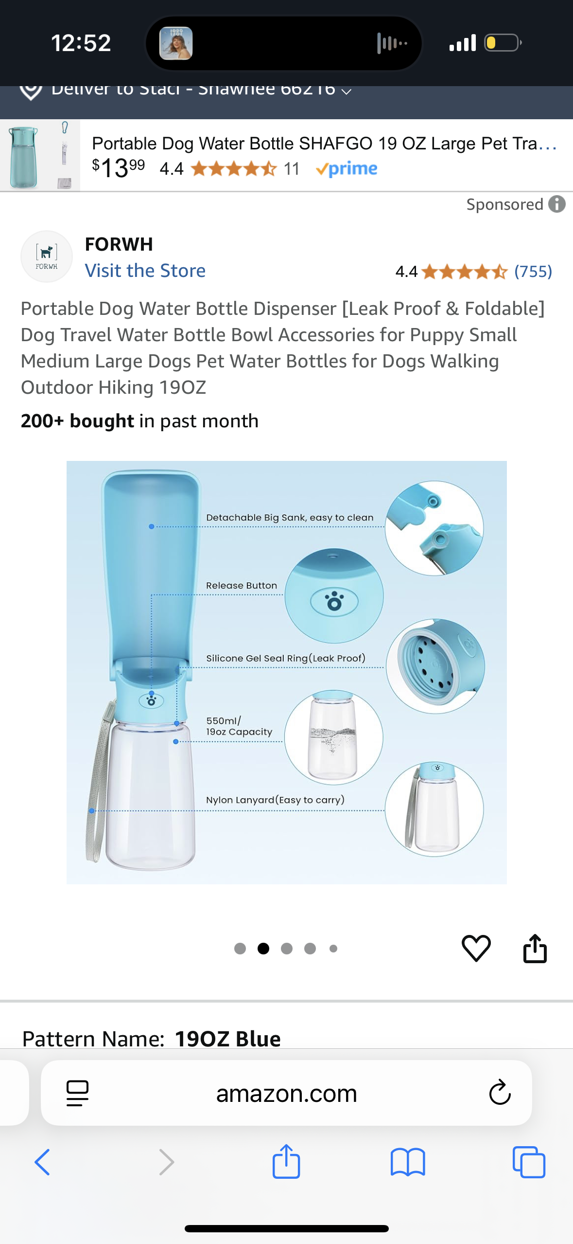 Portable Dog Water Bottle Dispenser [Leak Proof & Foldable] Dog Travel Water Bottle Bowl Accessories for Puppy Small Medium Large Dogs Pet Water Bottles for Dogs Walking Outdoor Hiking 19OZ