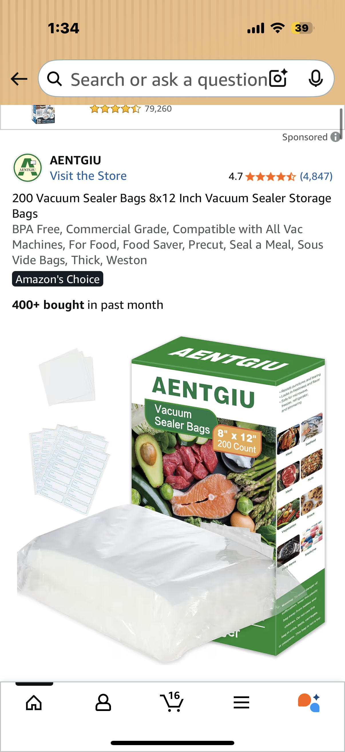 200 Vacuum Sealer Bags 8x12 Inch Vacuum Sealer Storage Bags BPA Free, Commercial Grade, Compatible with All Vac Machines, For Food, Food Saver, Precut, Seal a Meal, Sous Vide Bags, Thick, Weston