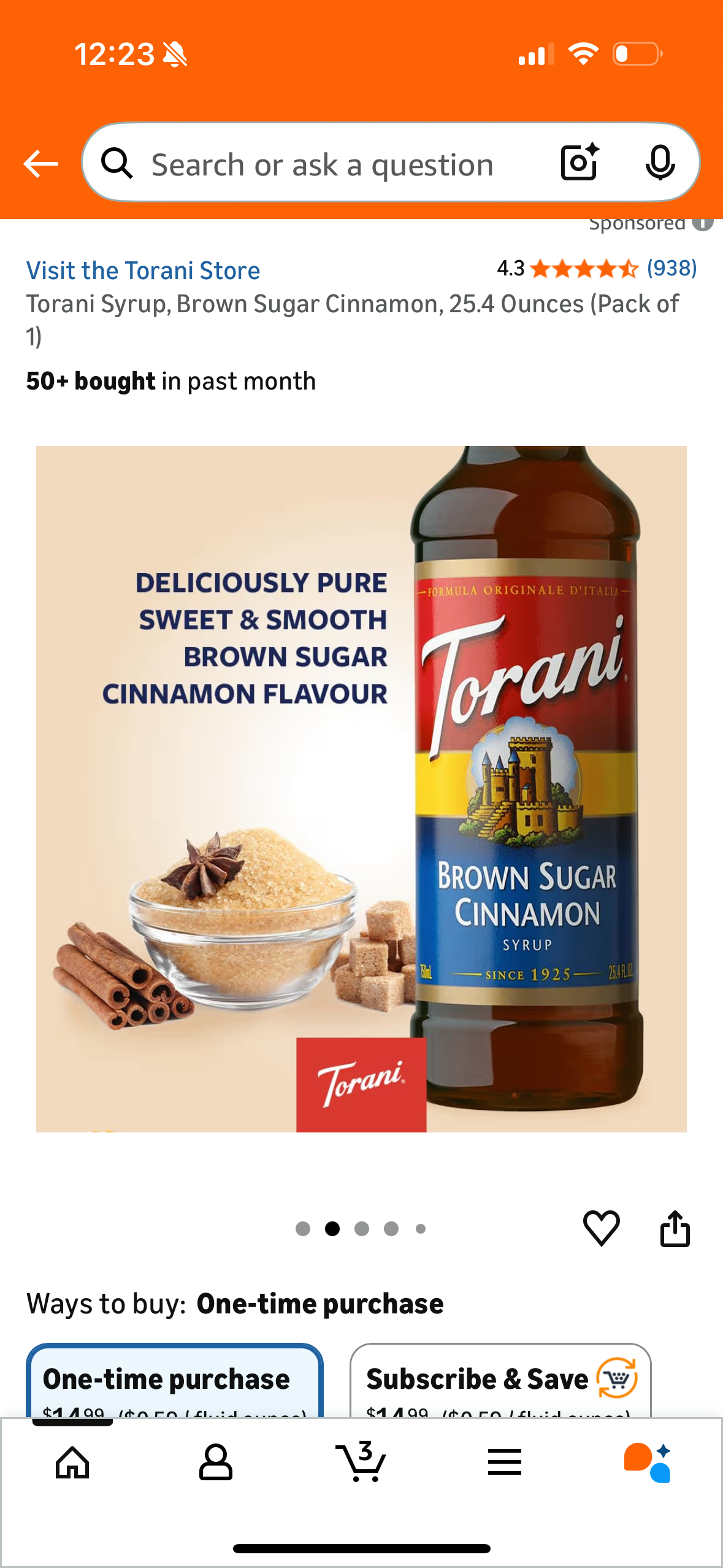 Torani Syrup, Brown Sugar Cinnamon, 25.4 Ounces (Pack of 1)