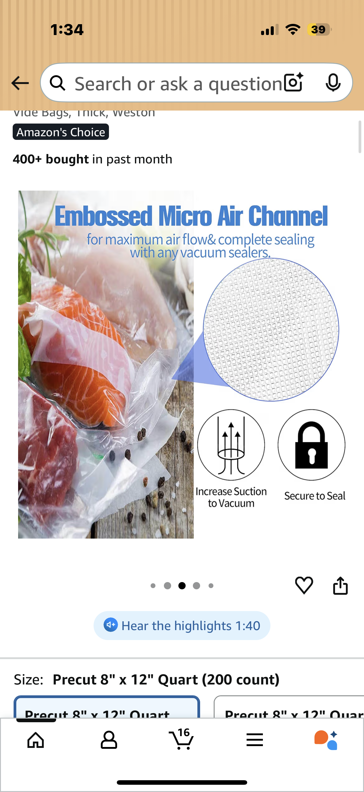 200 Vacuum Sealer Bags 8x12 Inch Vacuum Sealer Storage Bags BPA Free, Commercial Grade, Compatible with All Vac Machines, For Food, Food Saver, Precut, Seal a Meal, Sous Vide Bags, Thick, Weston