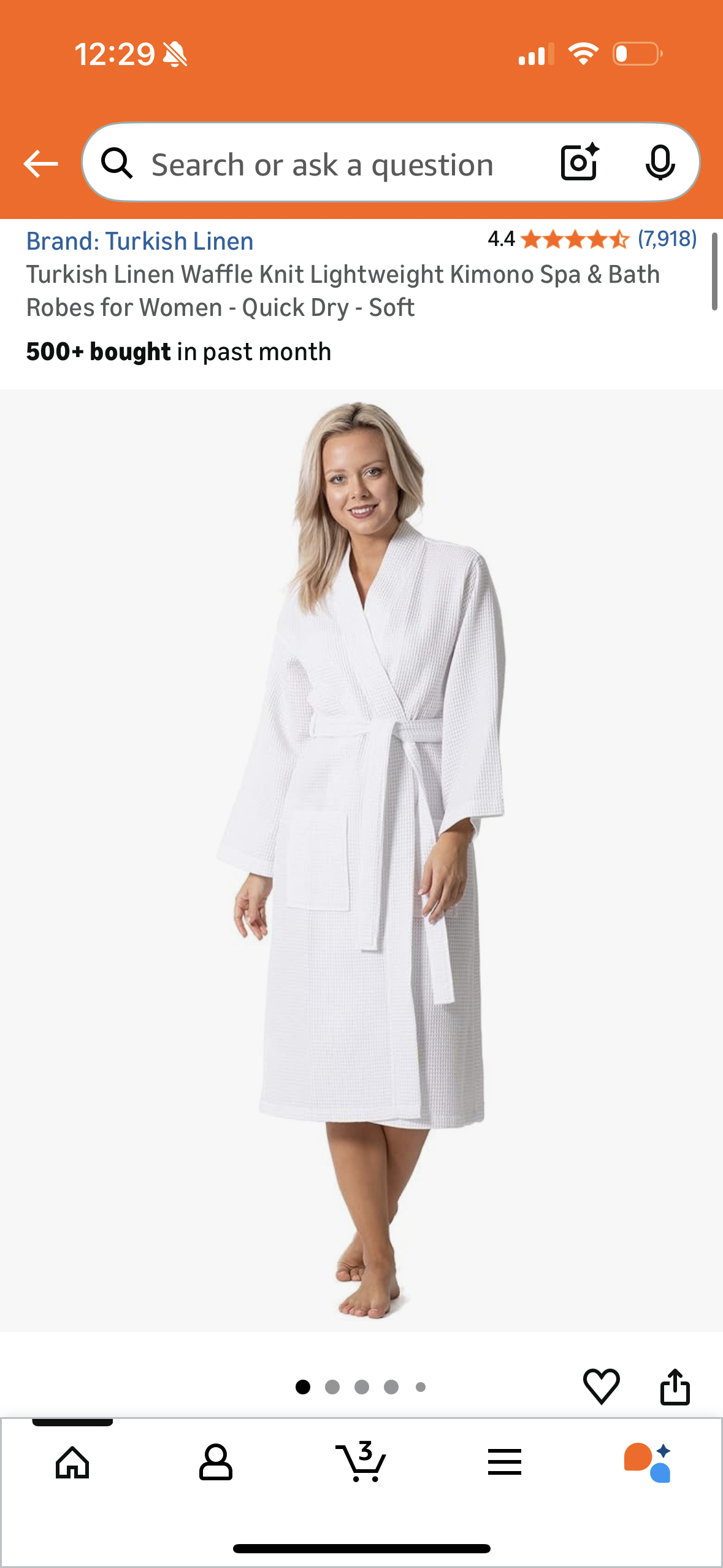 Turkish Linen Waffle Knit Lightweight Kimono Spa & Bath Robes for Women - Quick Dry - Soft (Size Large)