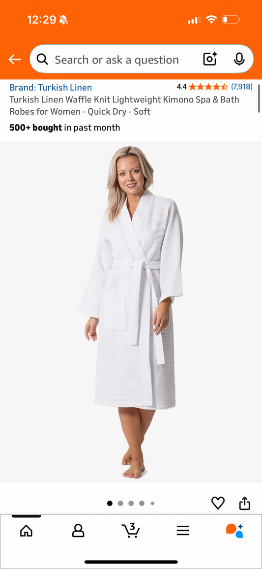 Turkish Linen Waffle Knit Lightweight Kimono Spa & Bath Robes for Women - Quick Dry - Soft (Size Large)